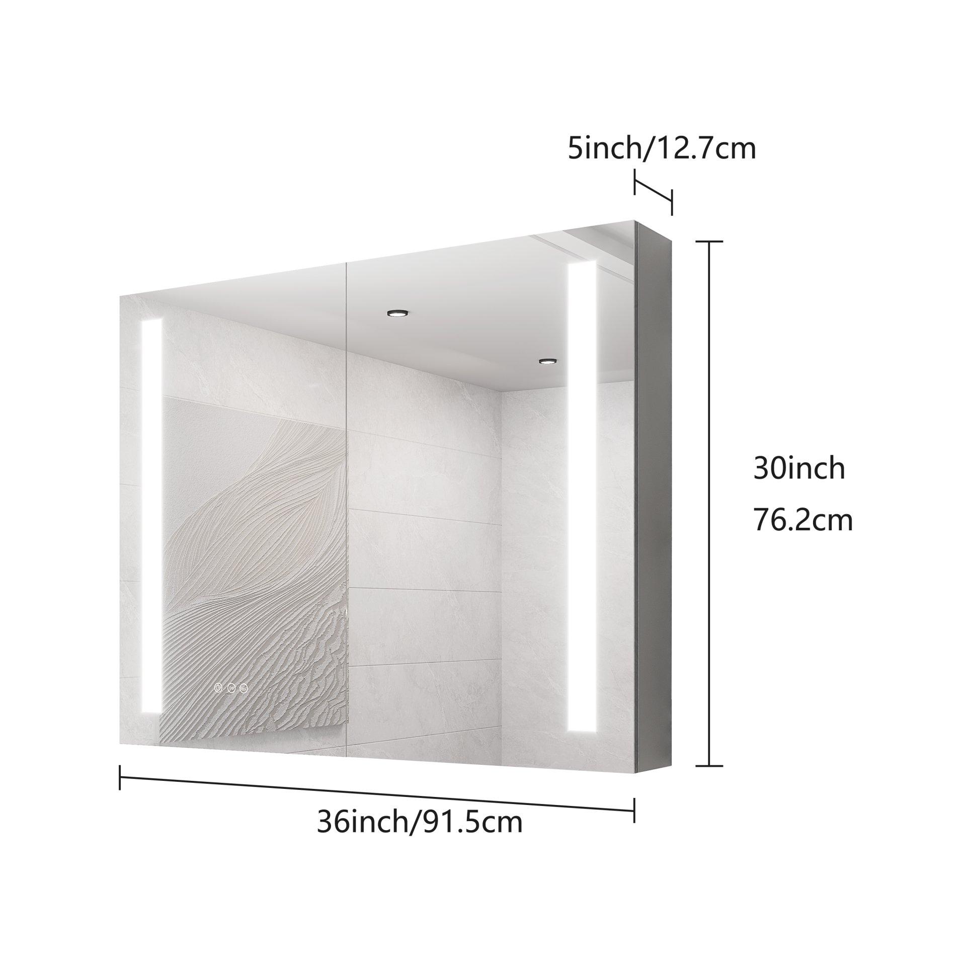 36" X 30" Medicine Cabinet With LED Vanity Mirror, Anti-Fog, Dimmable, Recessed Or Surface Mount, Aluminum 3000K~6000K Lighted Double Door Bathroom Cabinet With Touch Switch - Silver - Image 3