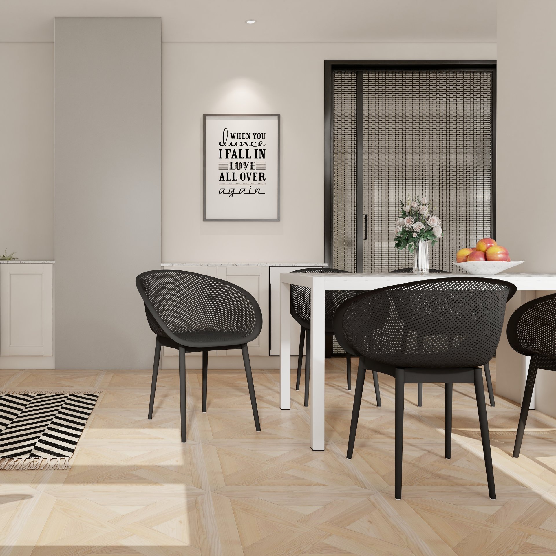 4 Pack Lounge Chair Set With Long Table - Warm Grey / White - Image 2