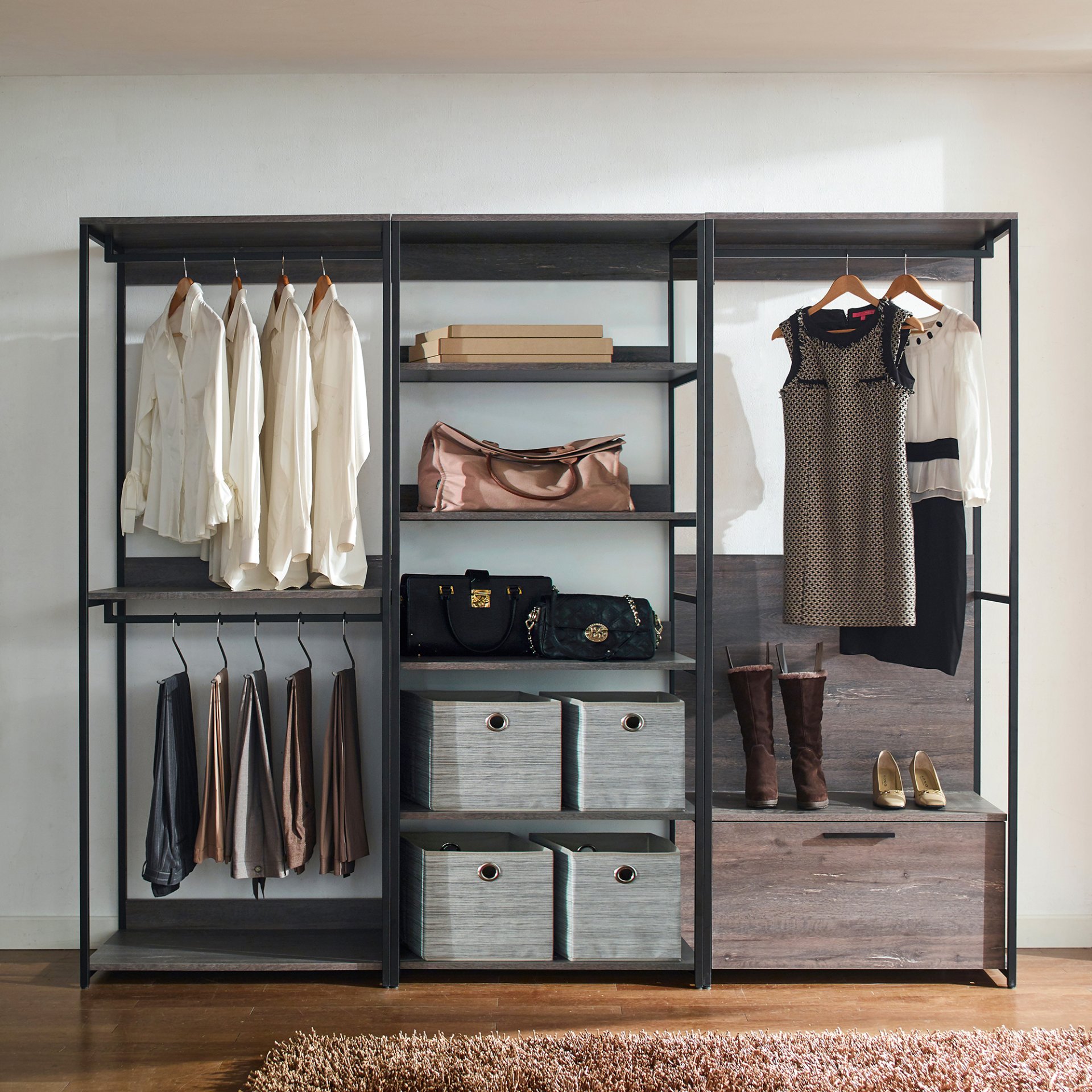 Monica - Walk In Closet System With Modular Design Melamine - Rustic - Image 2