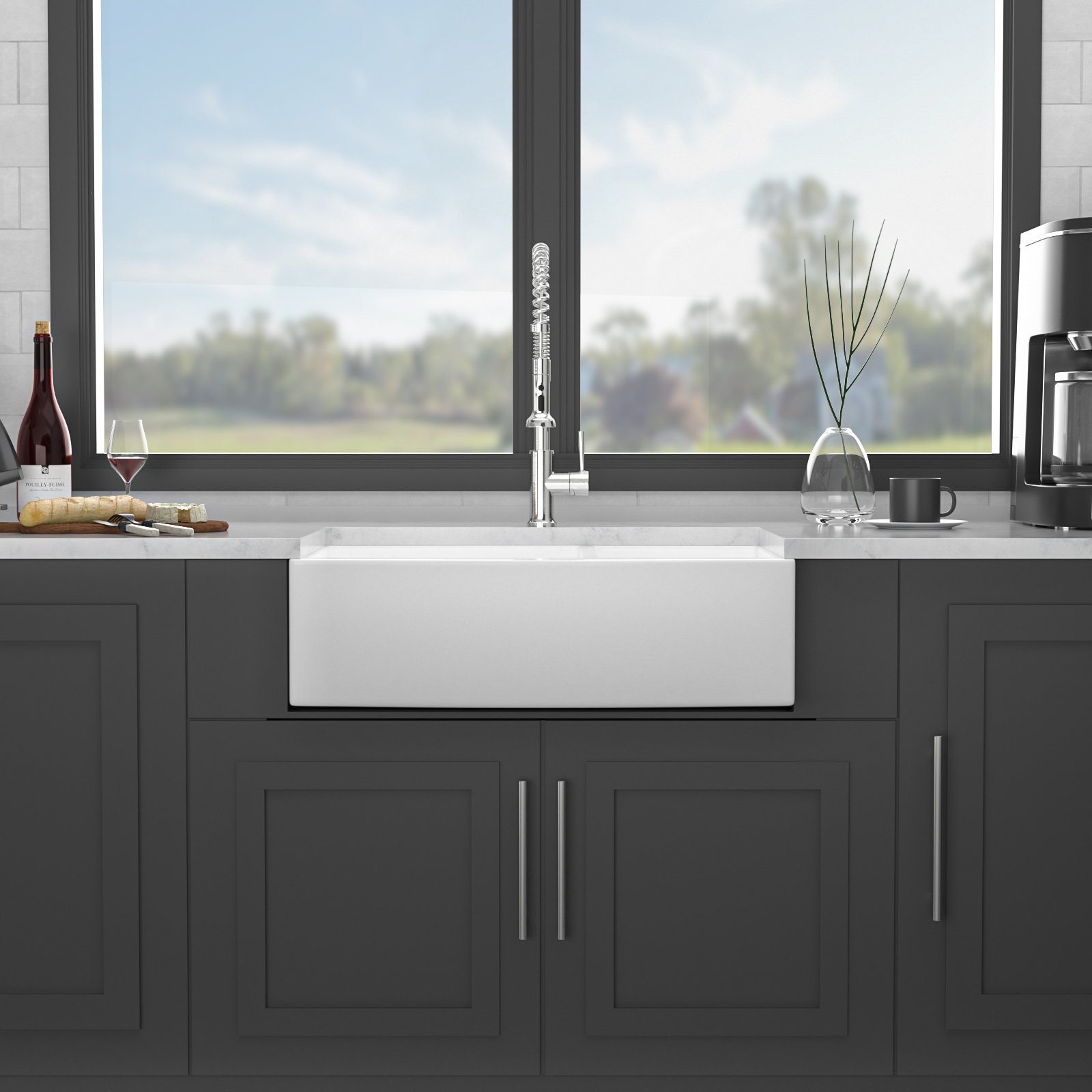 Sink 33" Double Bowl 60 / 40 Kitchen Sink With Deep Basin And Grids - White - Image 6