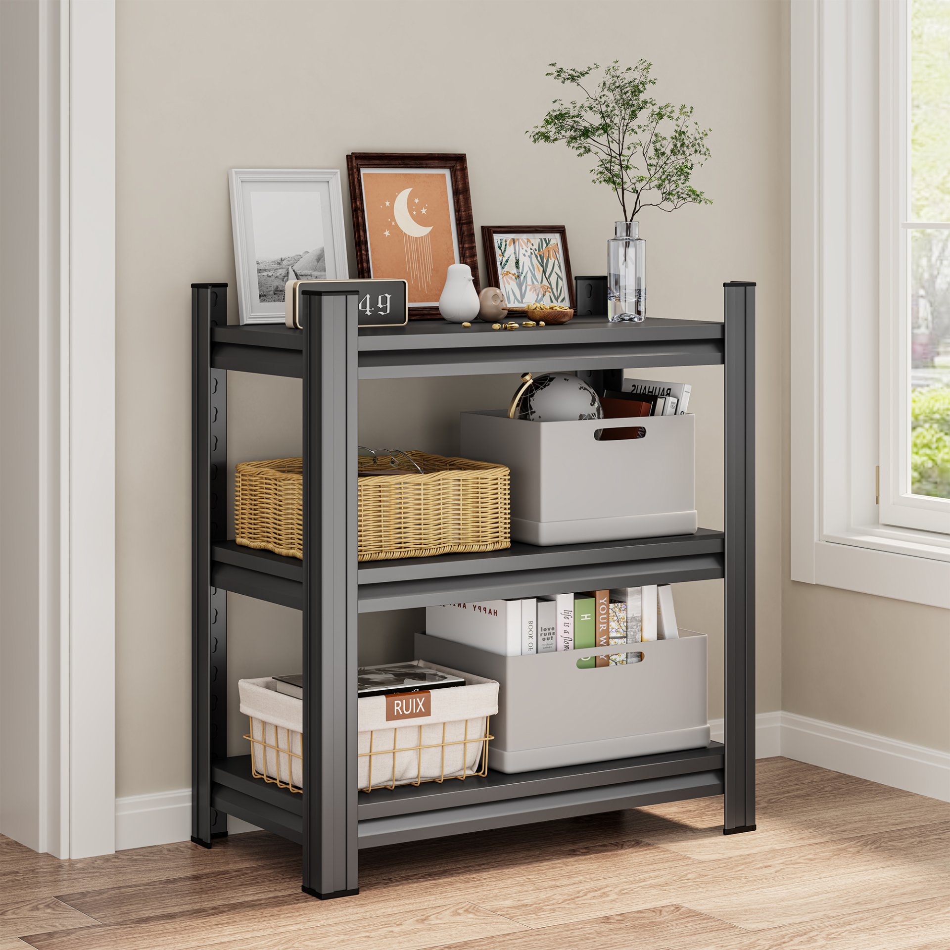 3 Tier Shelf, Adjustable Divider Unit, Suitable For Home - Black - Image 5