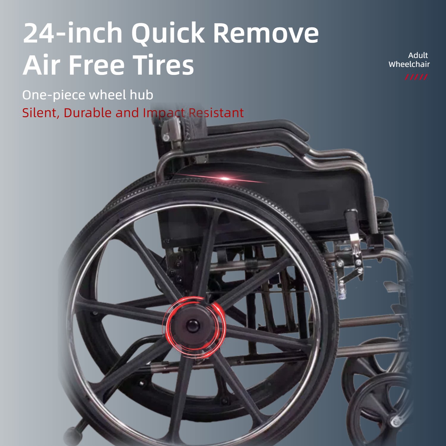 Heavy Duty Manual Wheelchair Double X Force Support 350Lbs Capacity All Terrain 24" Tires Foldable With Quick Release Wheels - Dark Gray - Image 7