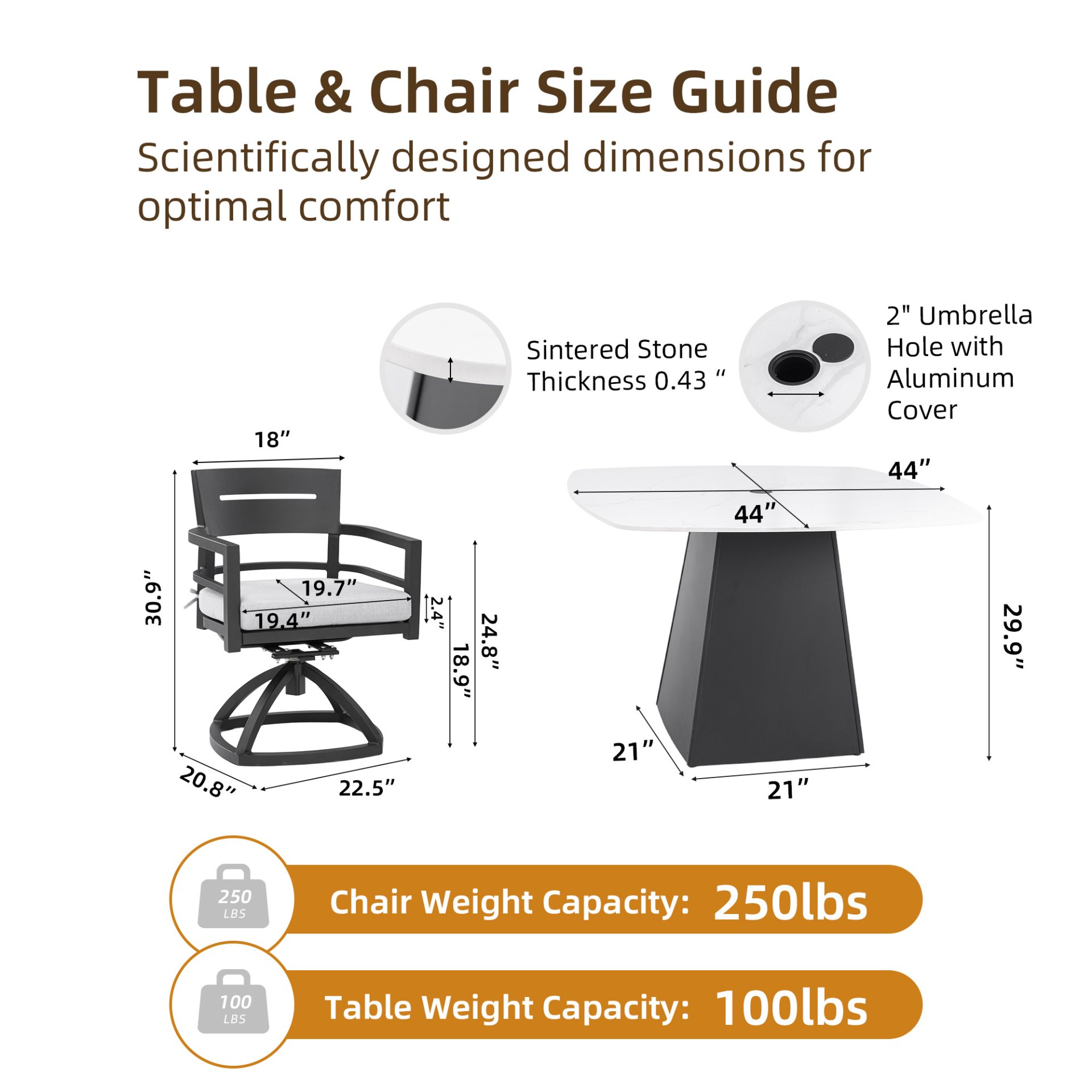 5 Pieces Outdoor Patio Dining Set, Squircle Dining Table, 4 Swivel Rockers With Sunbrella Cushions - Ember Black - Image 5