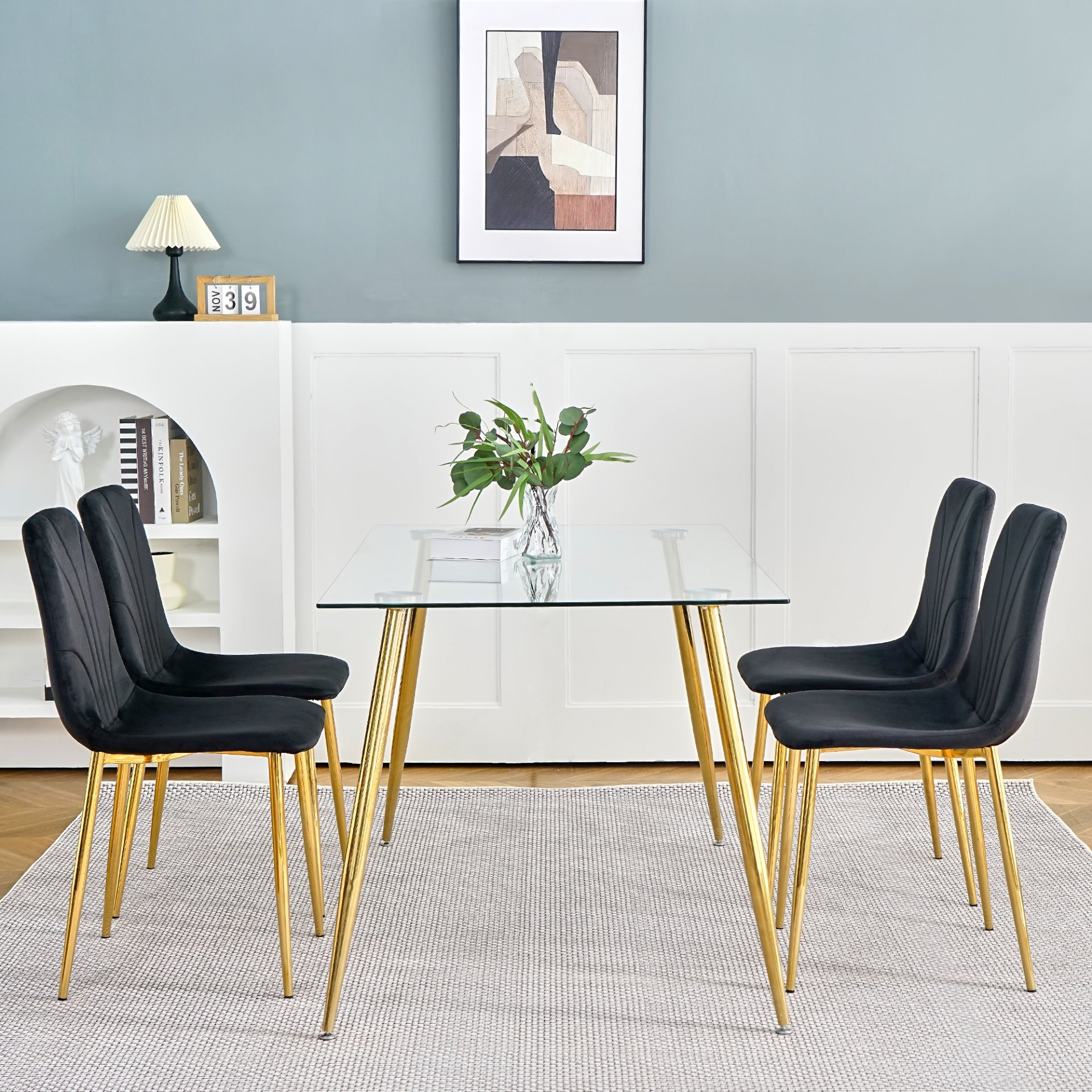 Modern Light Luxury Dining Chair With Gold Metal Legs (Set of 4) - Black - Image 5