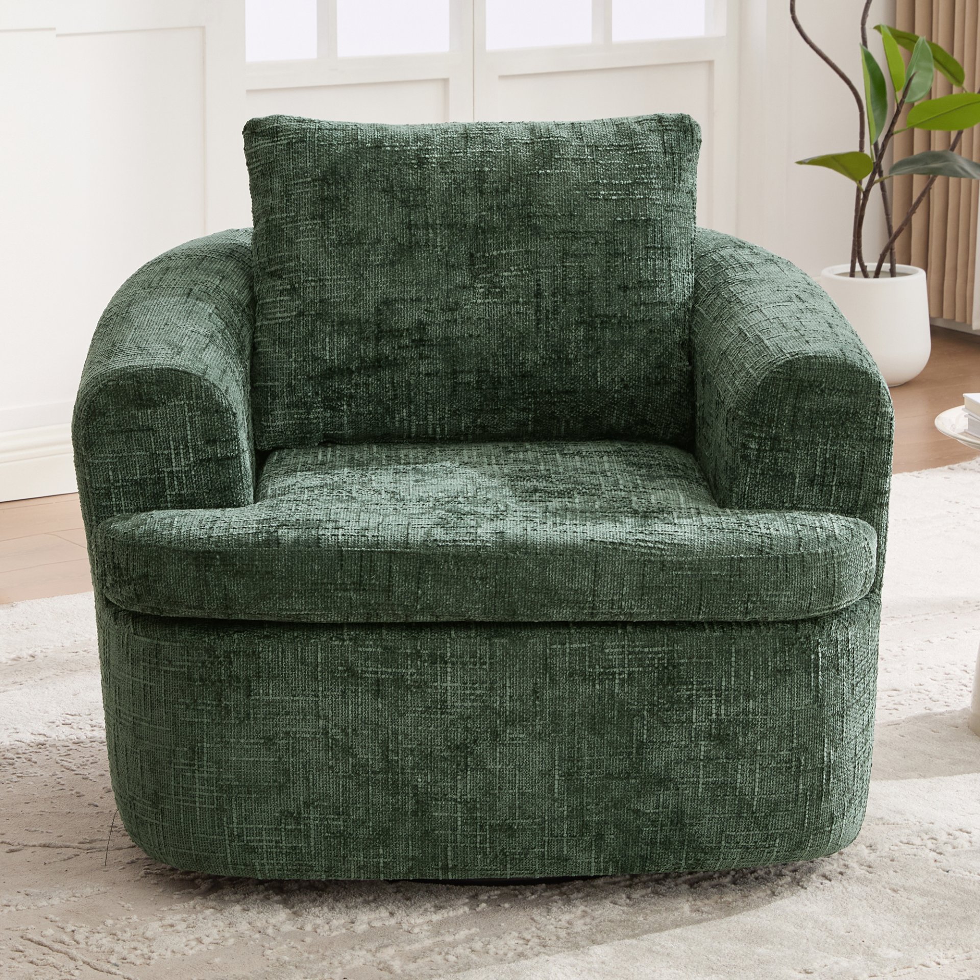 360° Swivel Accent Barrel Chair With Dual Layer Cushion, Round Seating For Living Room - Green - Image 6