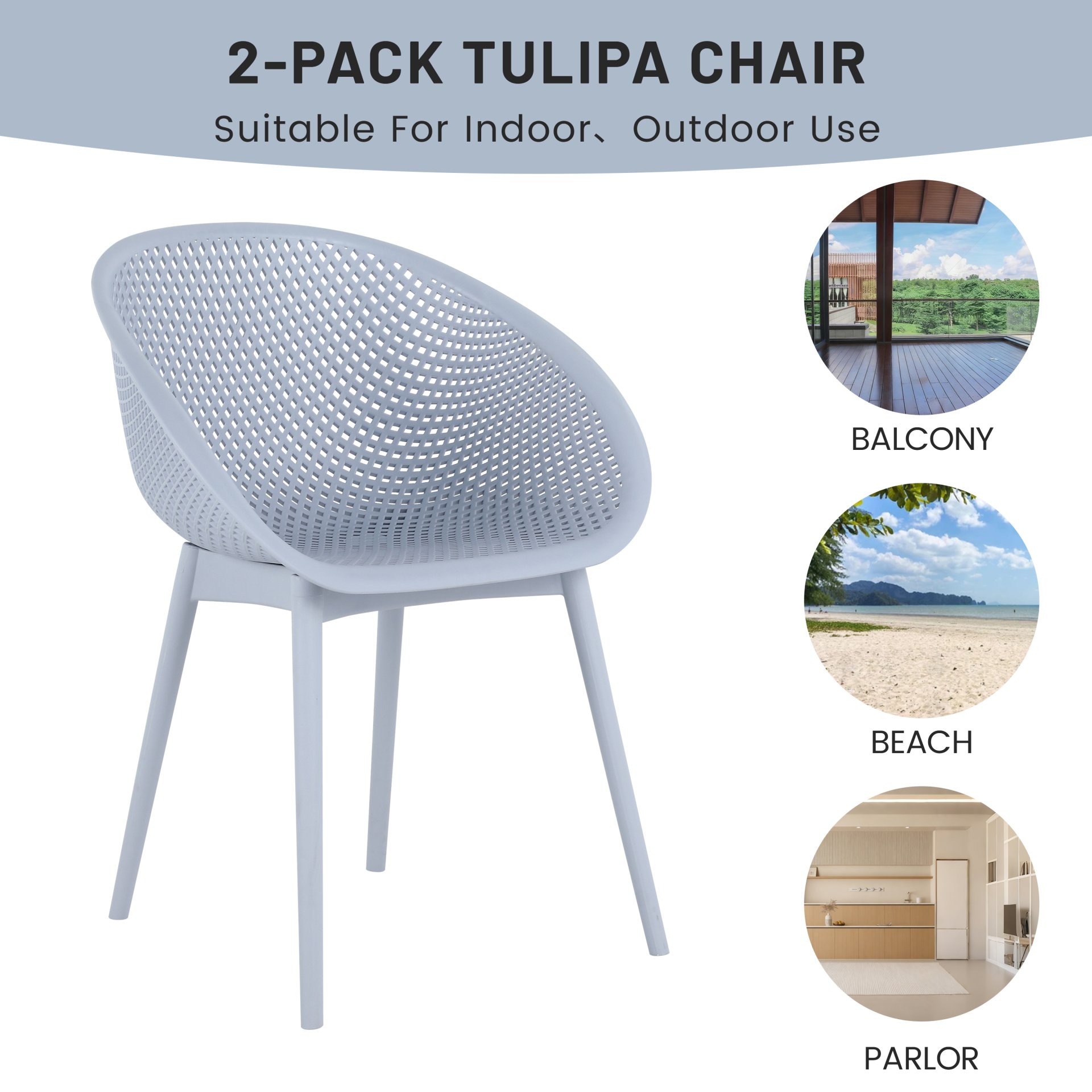 2 Piece Durable Single Chair With Mesh Hollow Out Design - Light Gray - Image 8