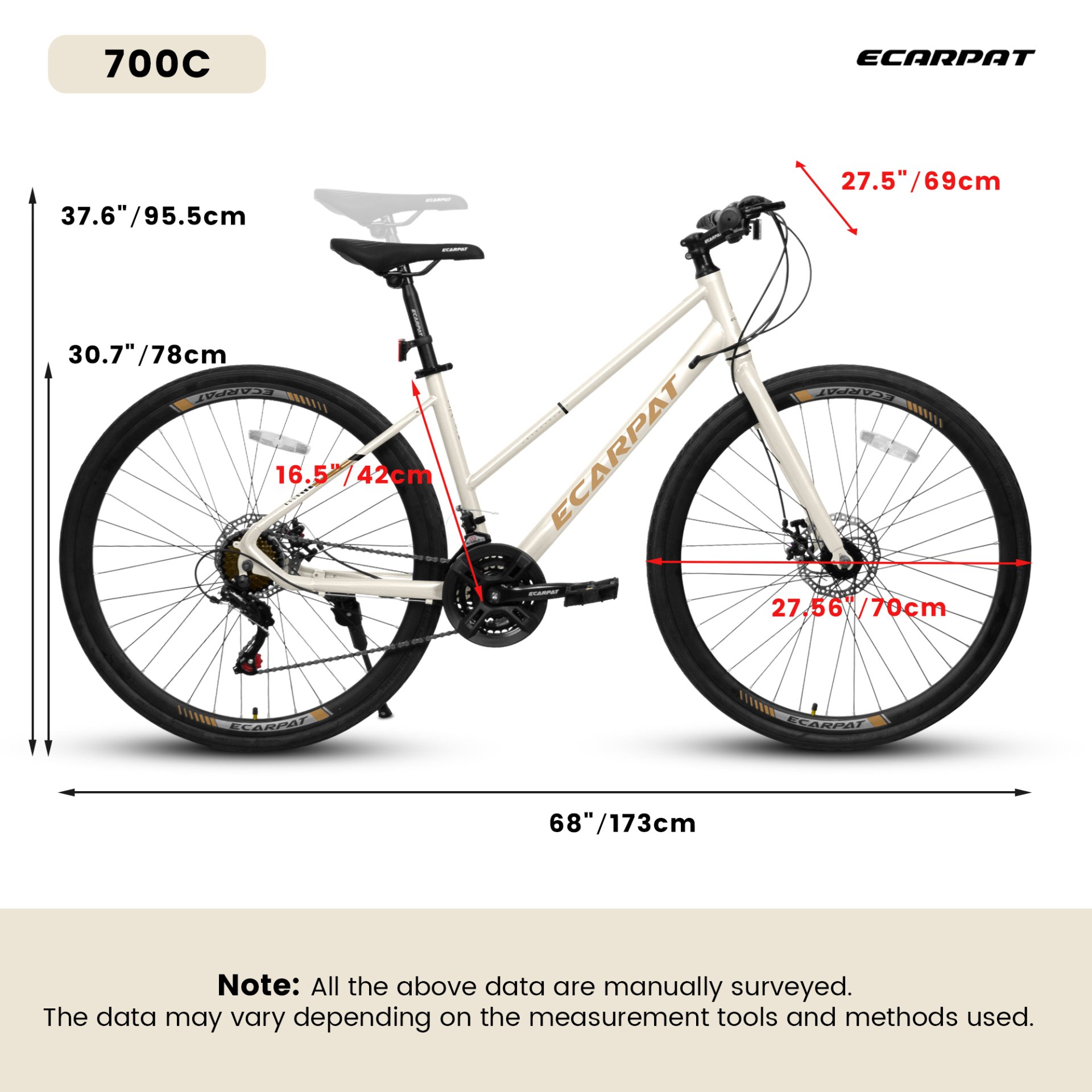 A28250 700Cx35 Road Bike With Aluminum Alloy Wheels, 21 Speed Gear System, Disc Brakes, Wide Tires, Ideal For Urban Commuting And Student Transportation - Cream - Image 3