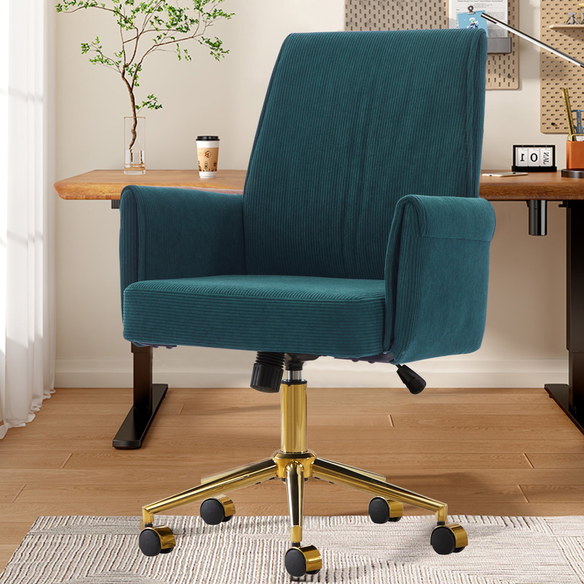 Ergonomic Mid Back Office Chair With Striped Fabric - Green - Image 8