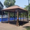 Outdoor 11X 11Ft Pop Up Gazebo Canopy With Removable Zipper Netting, 2 Tier Soft Top Event Tent, Suitable For Patio Backyard Garden Camping Area With 4 Sandbags - Brown - Image 15