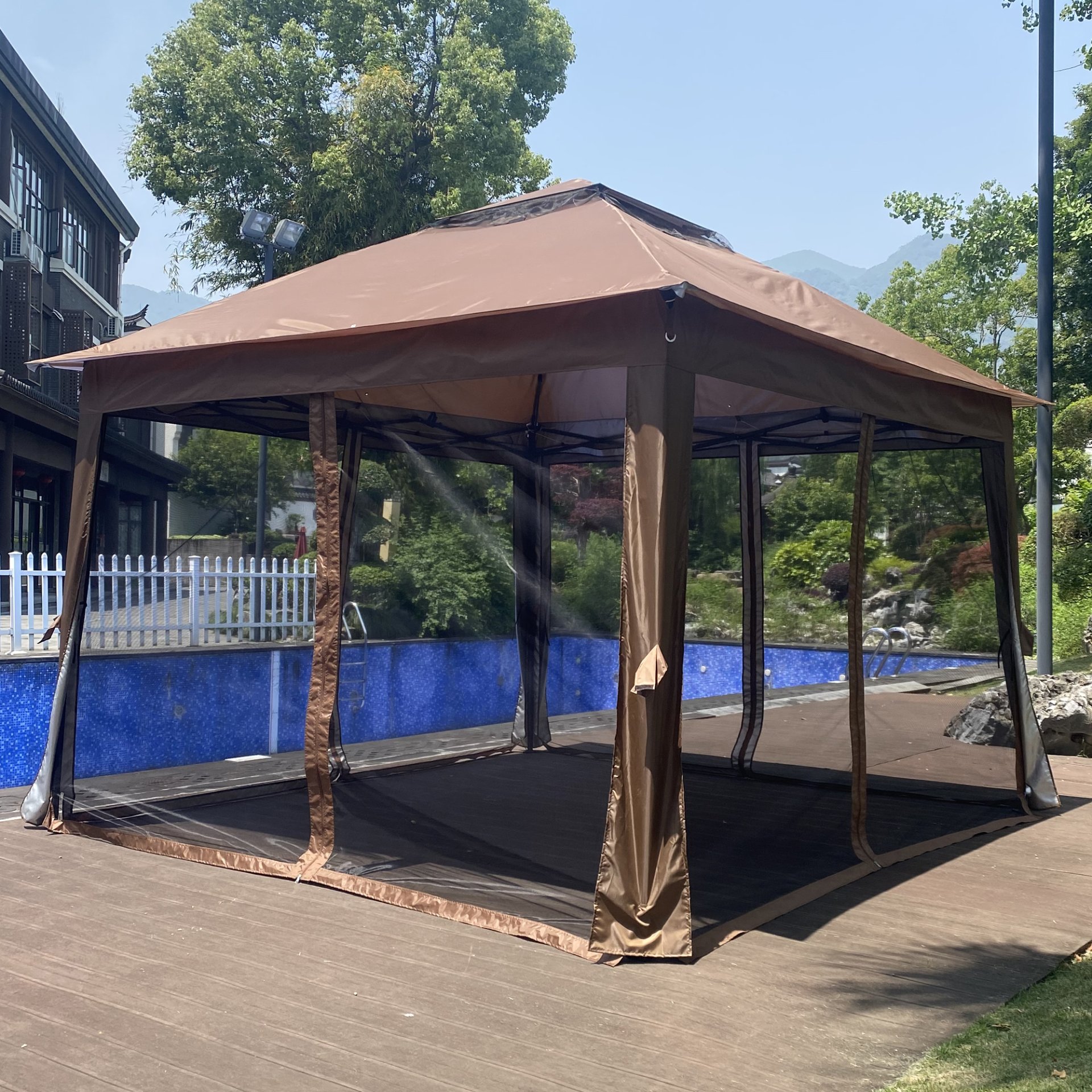 Outdoor 11X 11Ft Pop Up Gazebo Canopy With Removable Zipper Netting, 2 Tier Soft Top Event Tent, Suitable For Patio Backyard Garden Camping Area With 4 Sandbags - Brown - Image 15