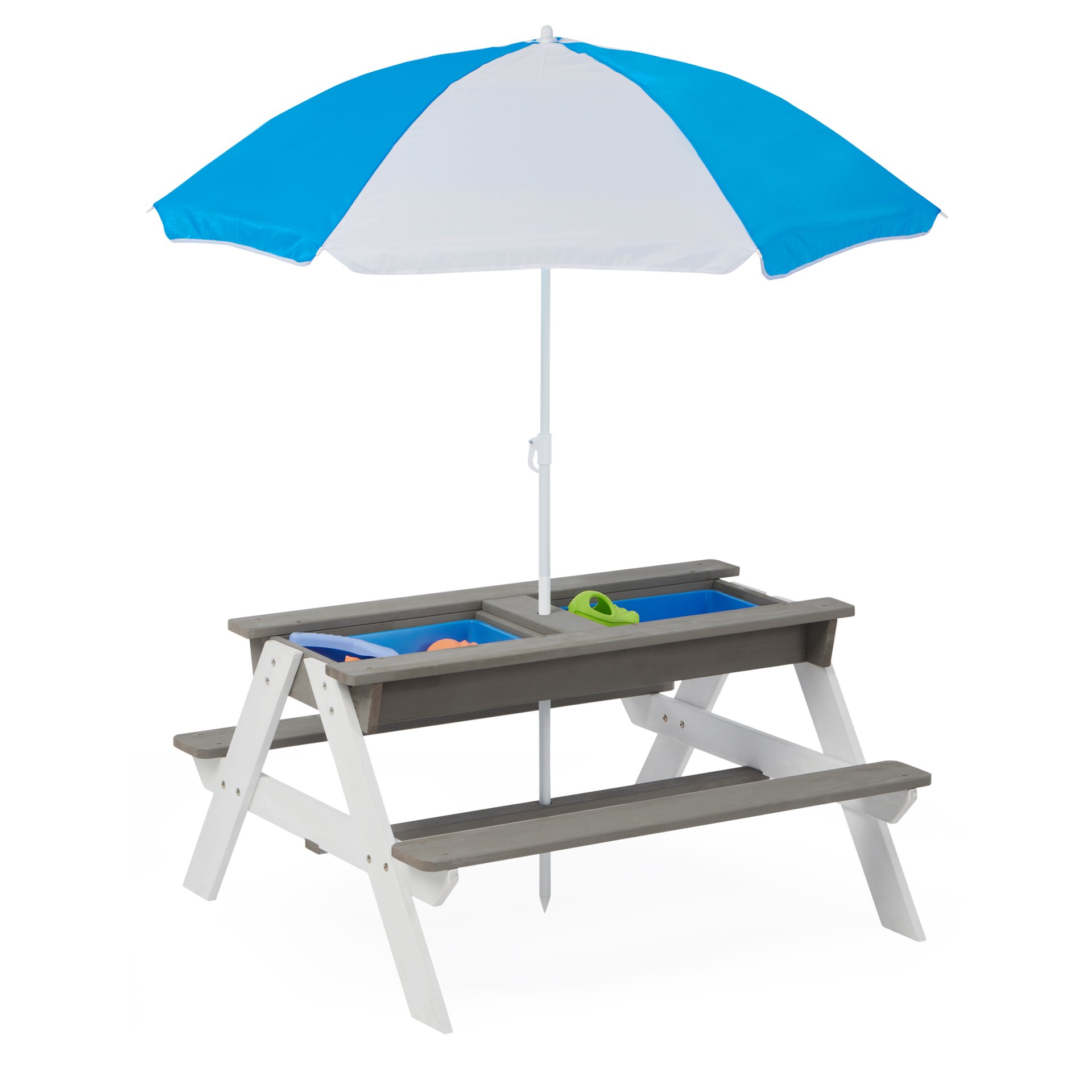 3-In-1 Kids Outdoor Wooden Picnic Table With Umbrella, Convertible Sand & Water, ASTM & CPSIA Certification - Gray - Image 8