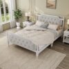 Full Size Traditional Style Solid Bed Frame With Upholstered Tufted Headboard, No Box Spring Needed - Antique White - Image 10