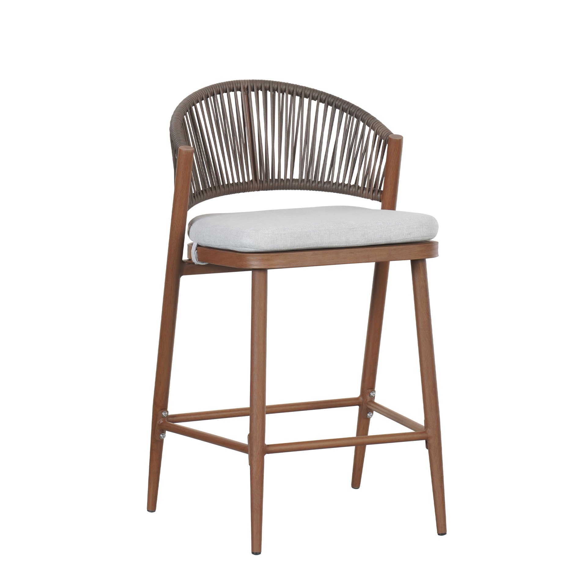 Outdoor Counter Height Aluminum Frame Counter Stools With Scallop Shaped Backrest & Water Resistant Cushions (Set of 2) - Teak - Image 18
