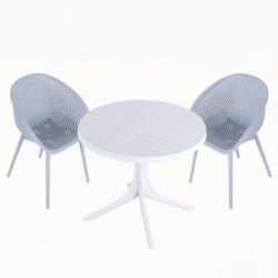 2 Lounge Chair Set With Round Table - Light Baby Blue / White