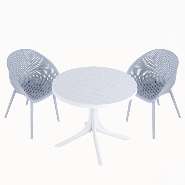 2 Lounge Chair Set With Round Table - Light Baby Blue / White
