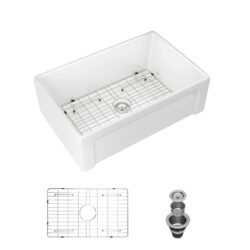 Sink 30" Apron Front Reversible Single Bowl Kitchen Sink With Grid, Strainer - White