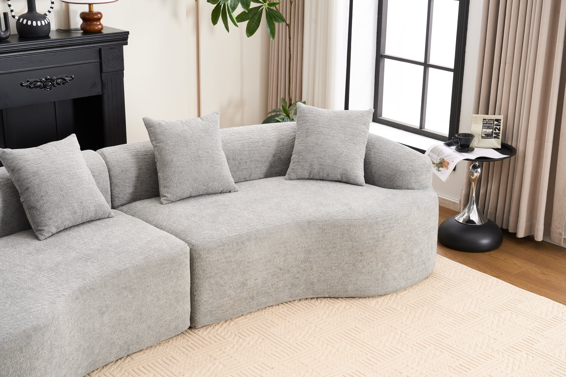 4 Seater Sofa With Chenille Fabric, 30D, 60 Hardness Full Sponge, 4 Pillow For Living Room, Home Furniture Sleeper Sectional Sofa For Apartment - Gray - Image 23
