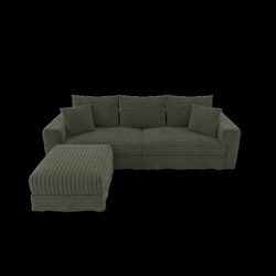 3 Seat Sofa, Deep Seat Couches With Soft Pillows And 1 Ottomans, Convertible Sofa Lounge Chair, For Living Room - Green