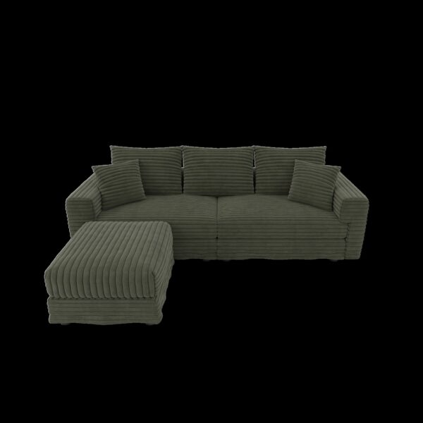 3 Seat Sofa, Deep Seat Couches With Soft Pillows And 1 Ottomans, Convertible Sofa Lounge Chair, For Living Room - Green