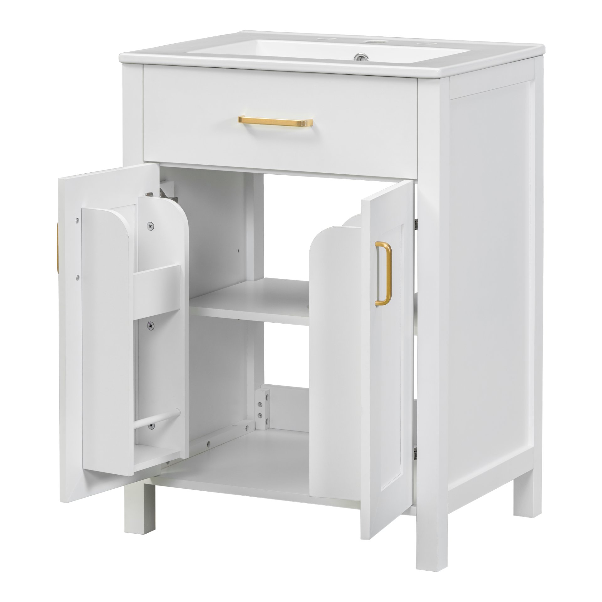 Bathroom Vanity Combo With Ceramic Sink, Luxurious Space-Saving Vanity, 2 Soft-Close Doors - Gold / White - Image 16
