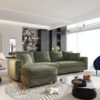 4 Seat Sofa, Deep Seat Couches With Soft Pillows And Movable Ottoman, Convertible Sofa Lounge Chair, For Living Room - Green - Image 2