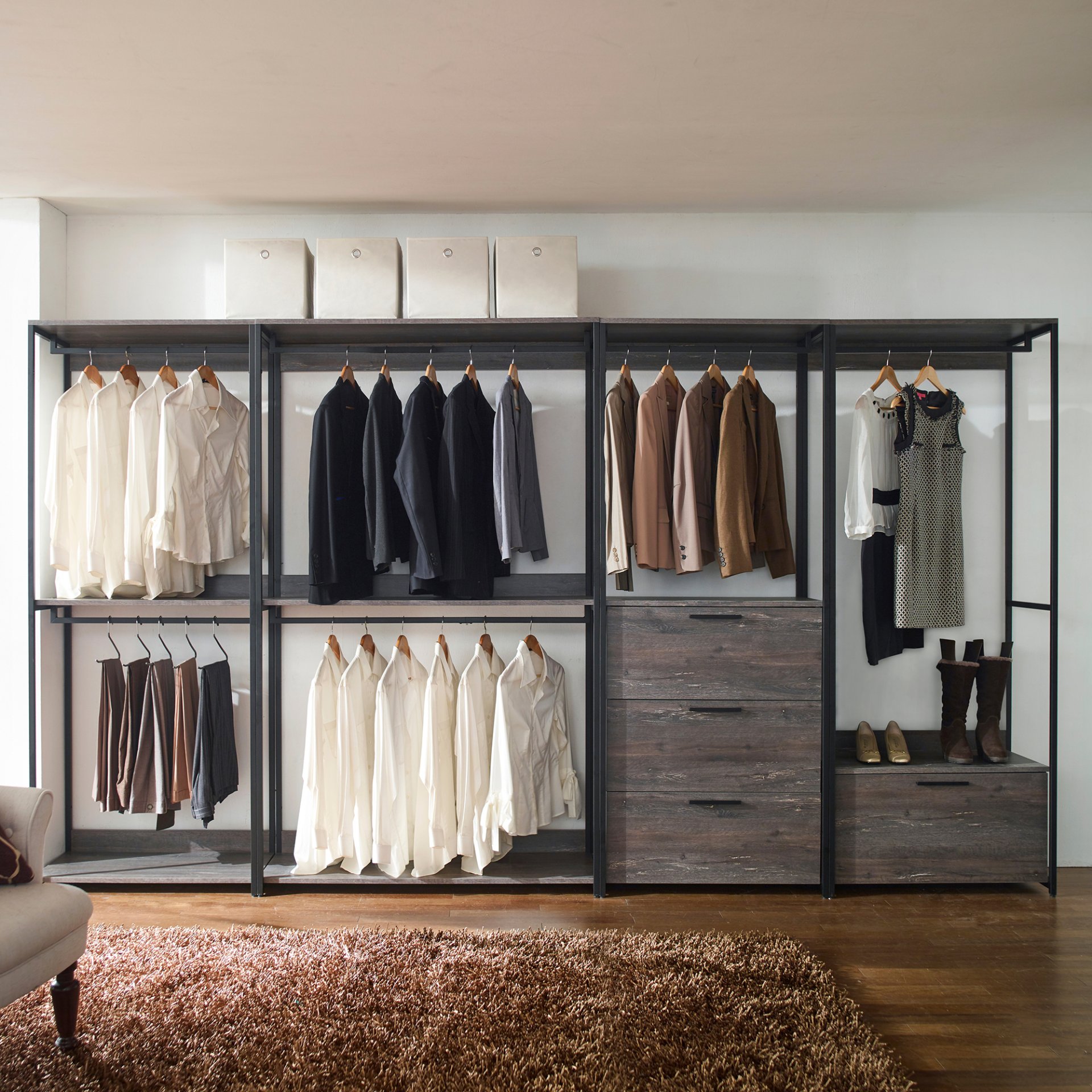 Monica - Wood Walk In Closet System With Modular Design Melamine - Rustic - Image 2
