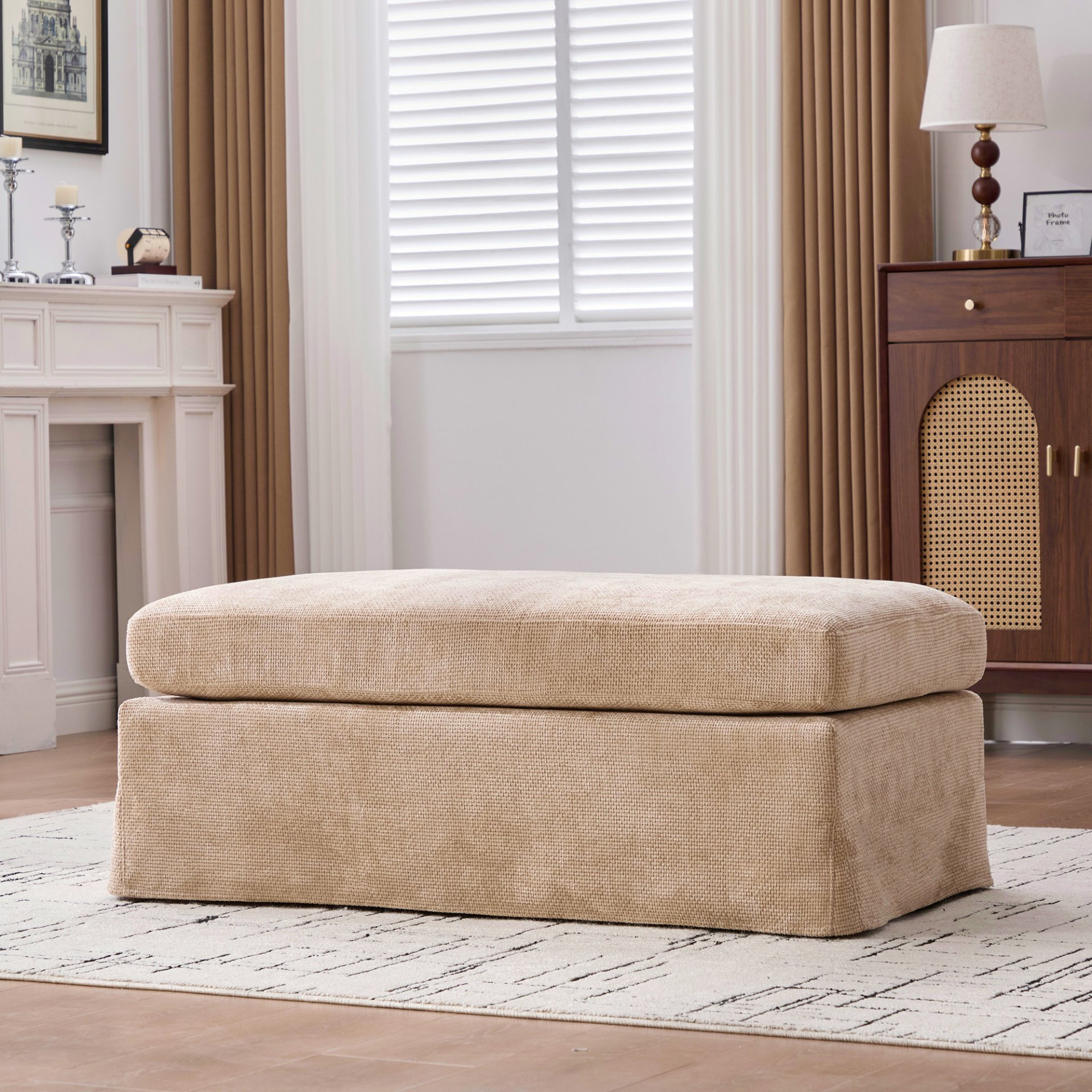 Upholstered Ottoman Foot Stool - Wheat - Image 5