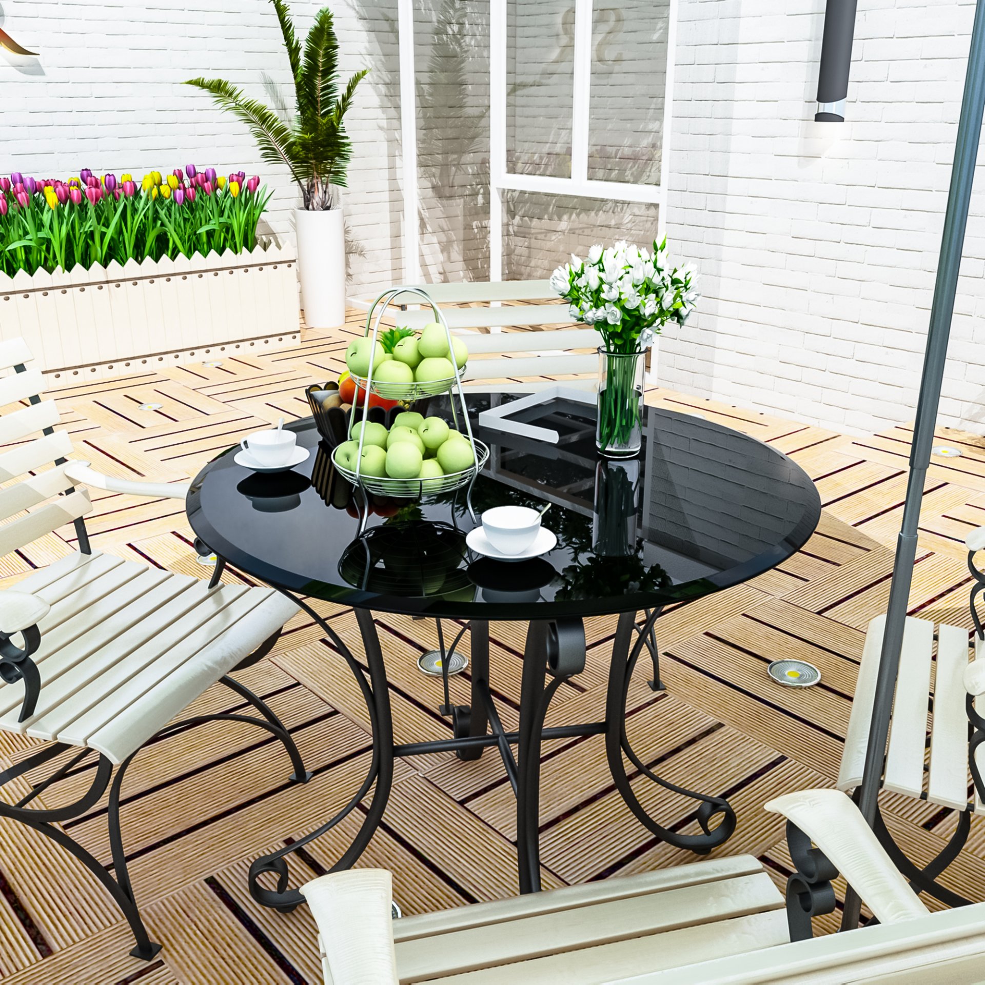 36" Round Tempered Glass Table Top Black Glass 1 / 2" Thick Beveled Polished Edge - Black - Image 4