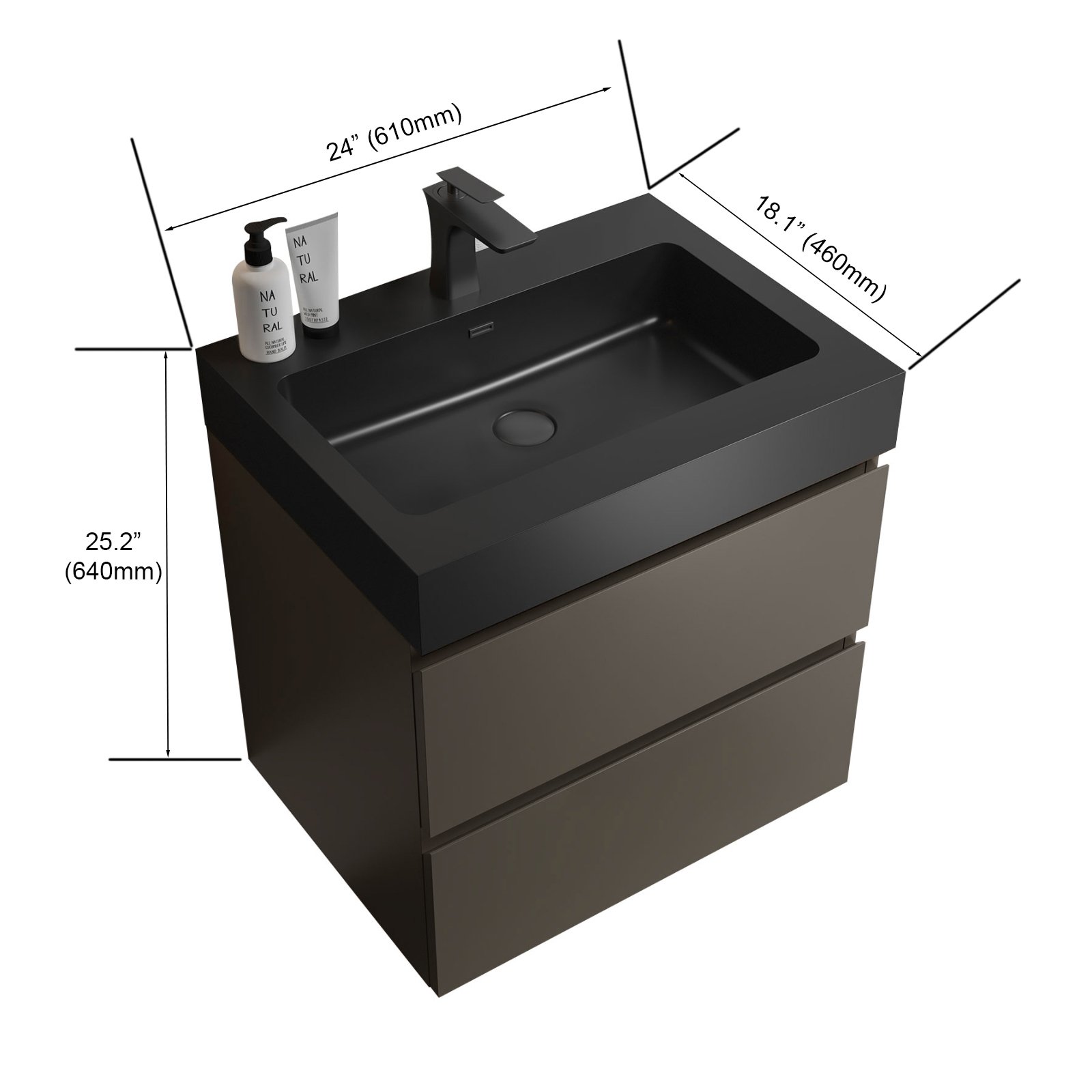 Alice - 24" Bathroom Vanity With Sink, Large Storage Wall Mounted Floating Bathroom Vanity For Modern Bathroom, One-Piece Black Sink Basin Without Drain And Faucet - Black / Gray - Image 3
