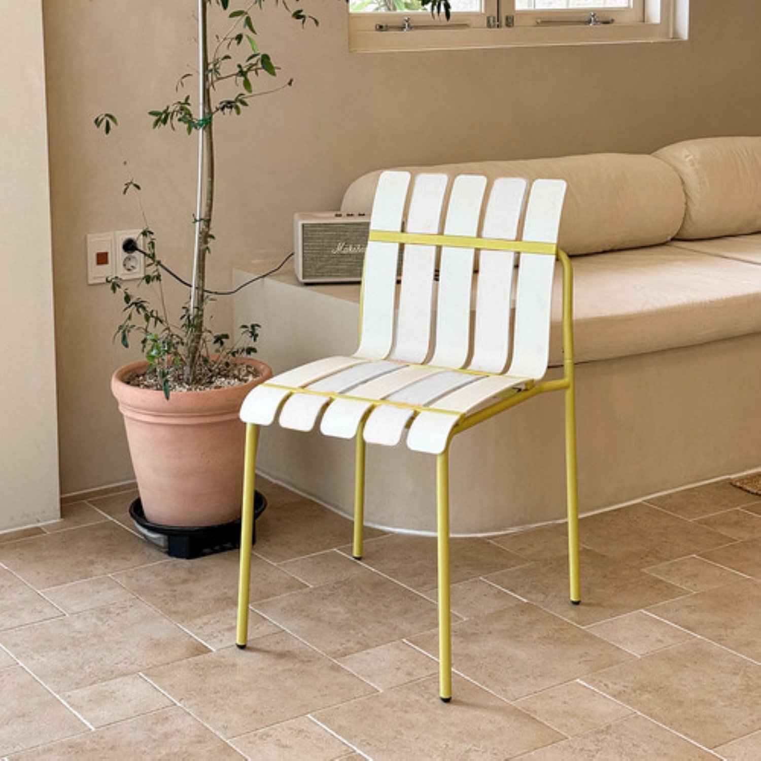 4 Piece Set Of Modern Color Block Designed Single Chairs, UV Resistant And Rust Proof - Grain Yellow / White - Image 16