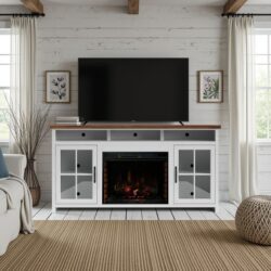 Hampton - Fireplace TV Stand Console For TVs Up To 85" - Jasmine Whitewash / Barnwood