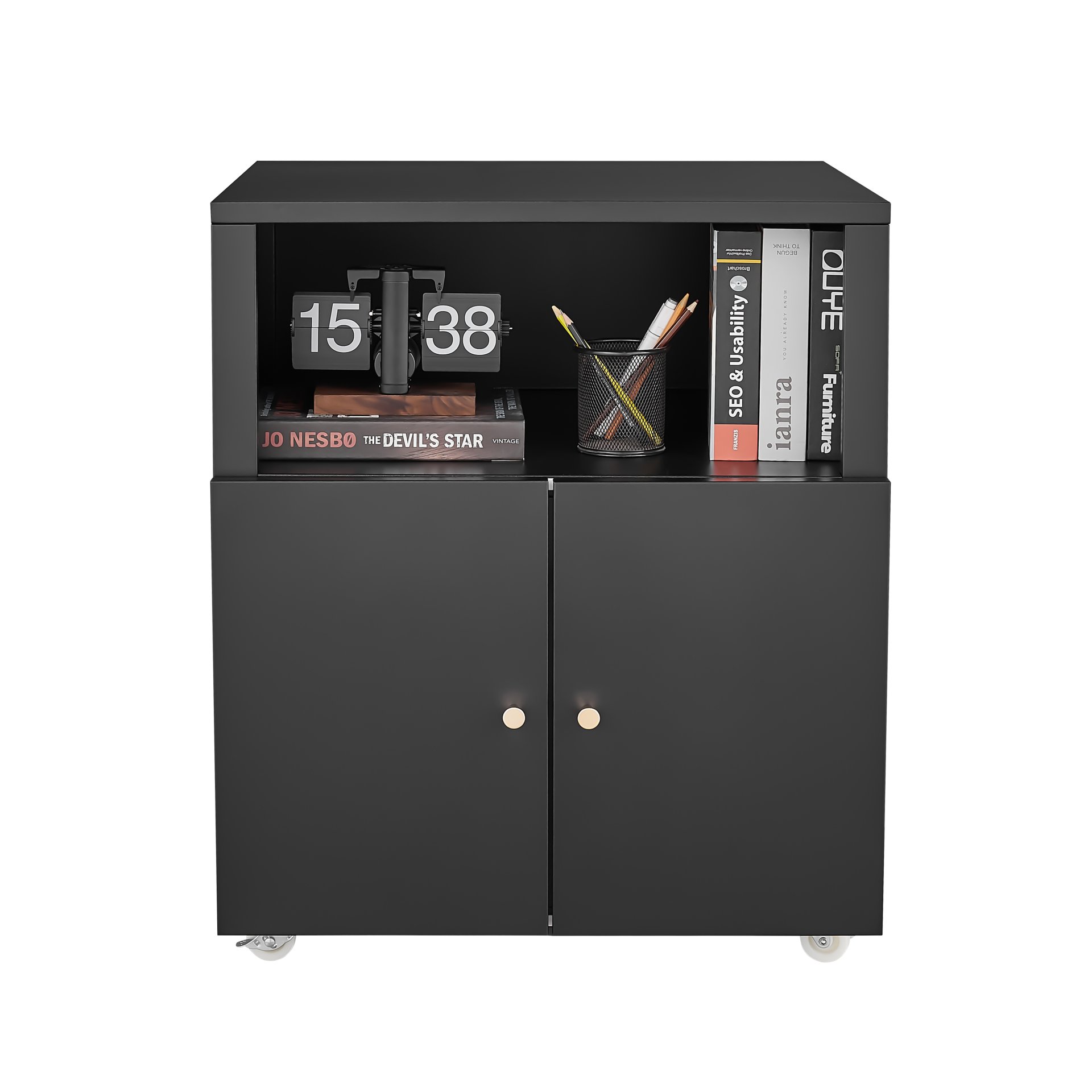 Mobile Printer Stand With Wheels And File Cabinet - Black - Image 5