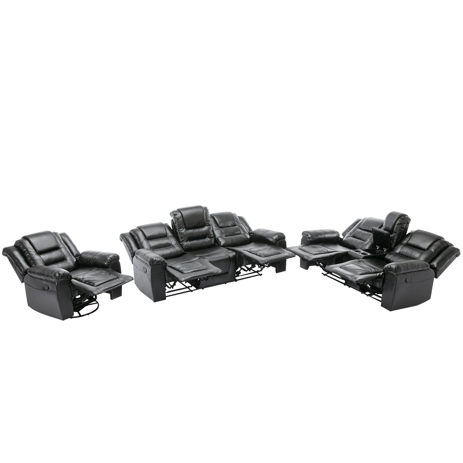 Home Theater Recliner Set Manual Recliner Chair With Wide Armrest, Two Built-In Cup Holders For Living Room - Black - Image 19