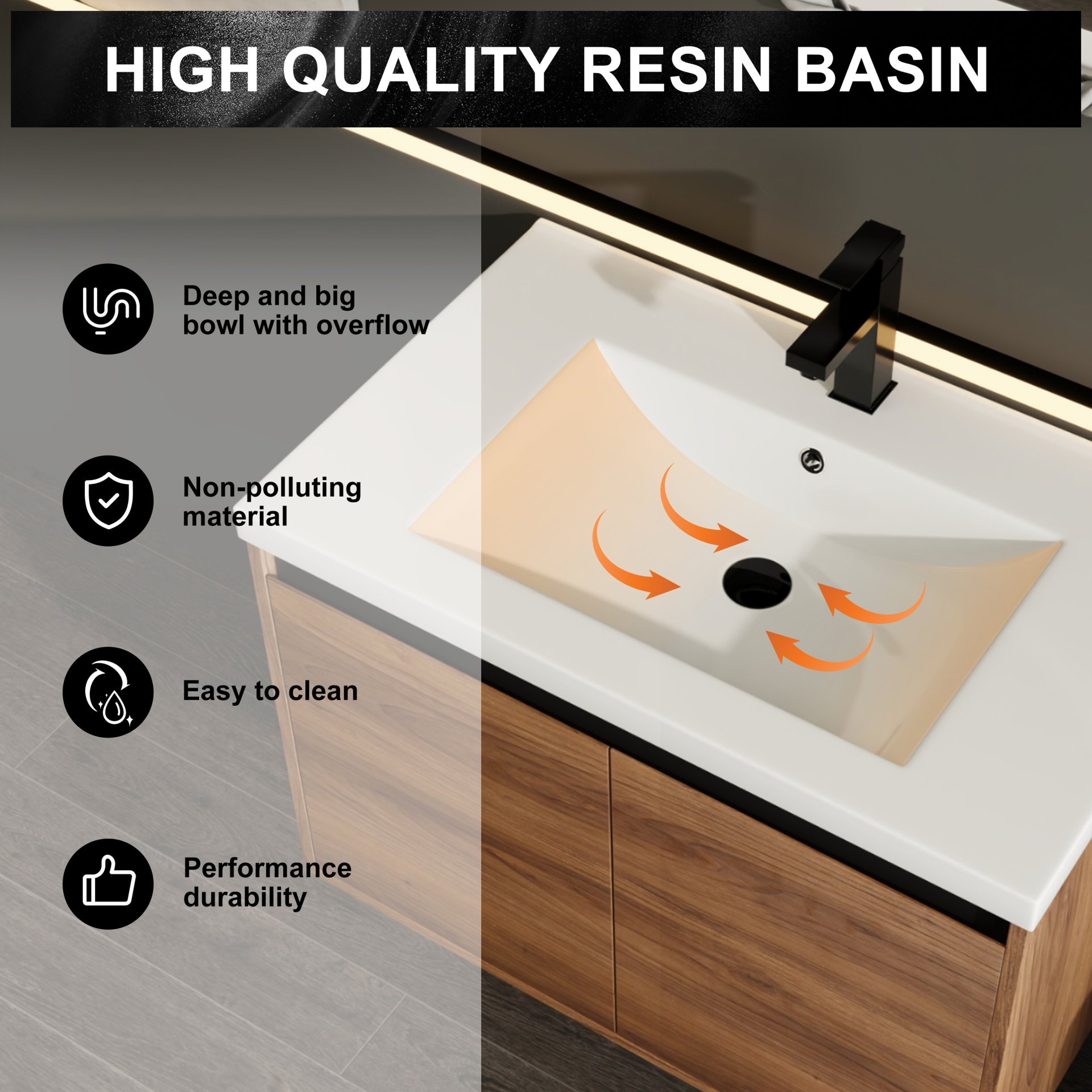 Bathroom Vanity With Resin Countertop Sink - Brown - Image 21