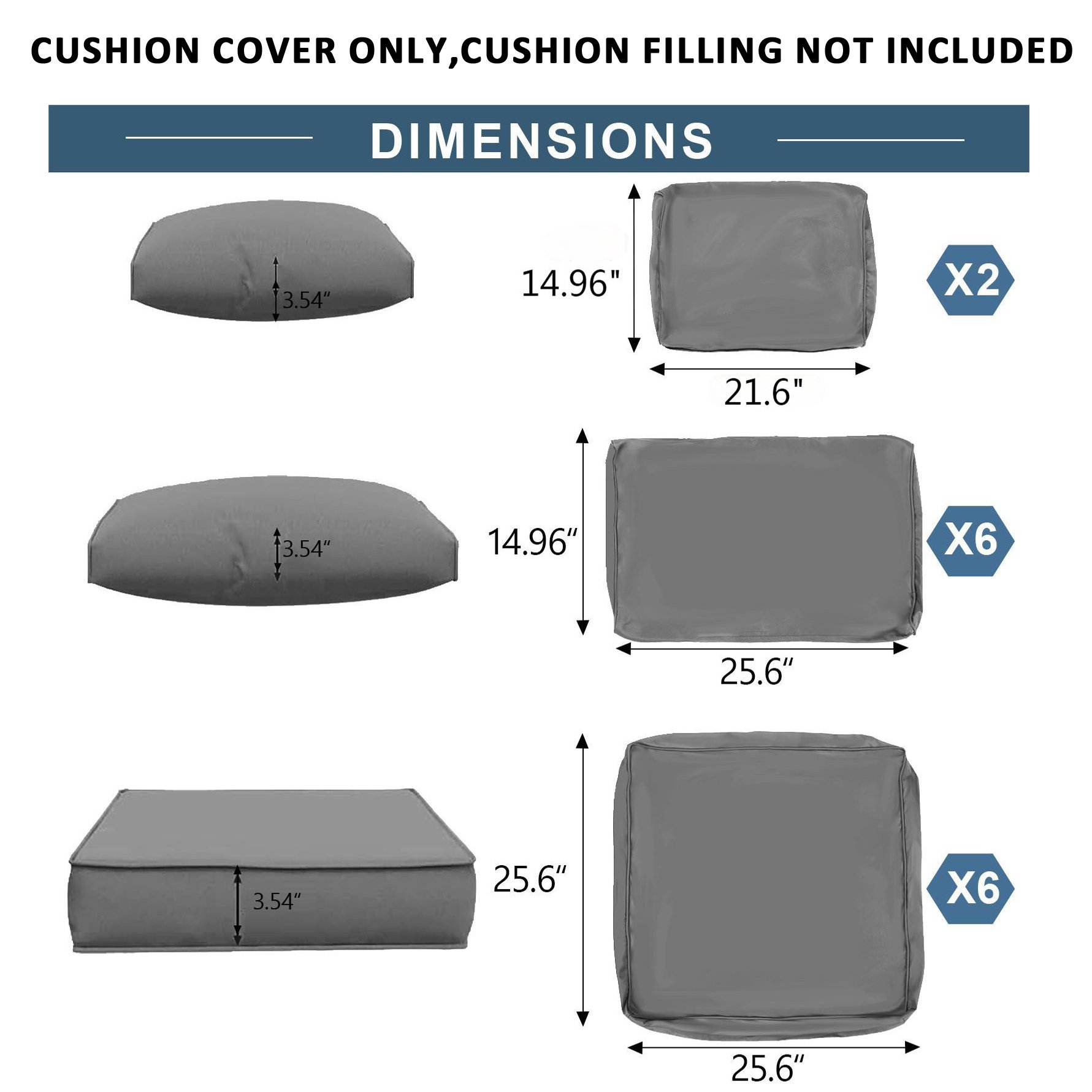 Outdoor Deep Seat Cushions For Patio Furniture Replacement, Cushion Set For Sectionals - Sky Blue - Image 3