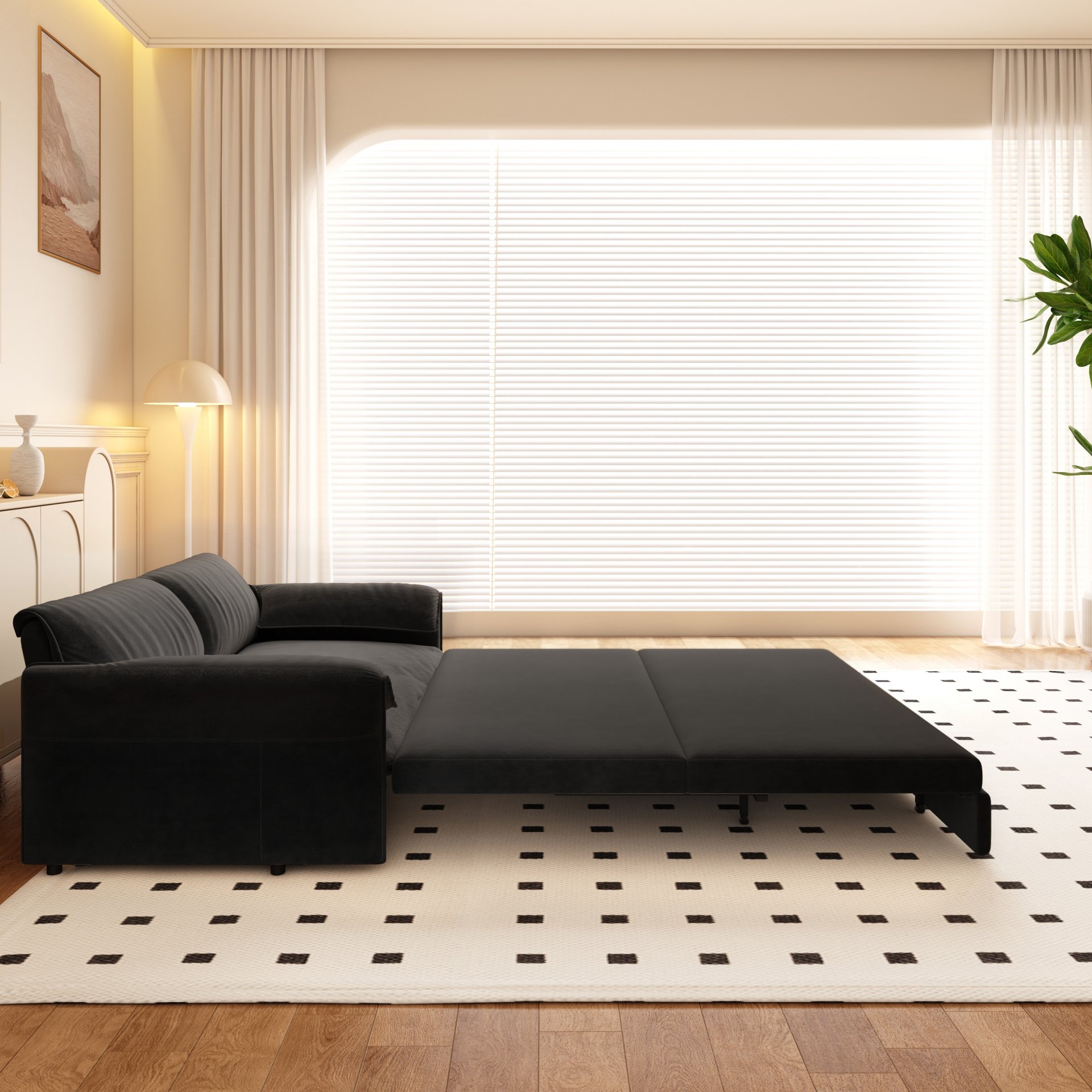 Queen Pull Out Sofa Bed, 3 In 1 Convertible Sleeper Sofa With Side Storage - Black - Image 6