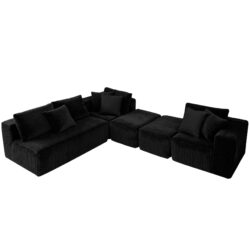 Modular U-Shaped Sectional Sofa, 4 Seater Chaise Lounge With Reversible Design - Black