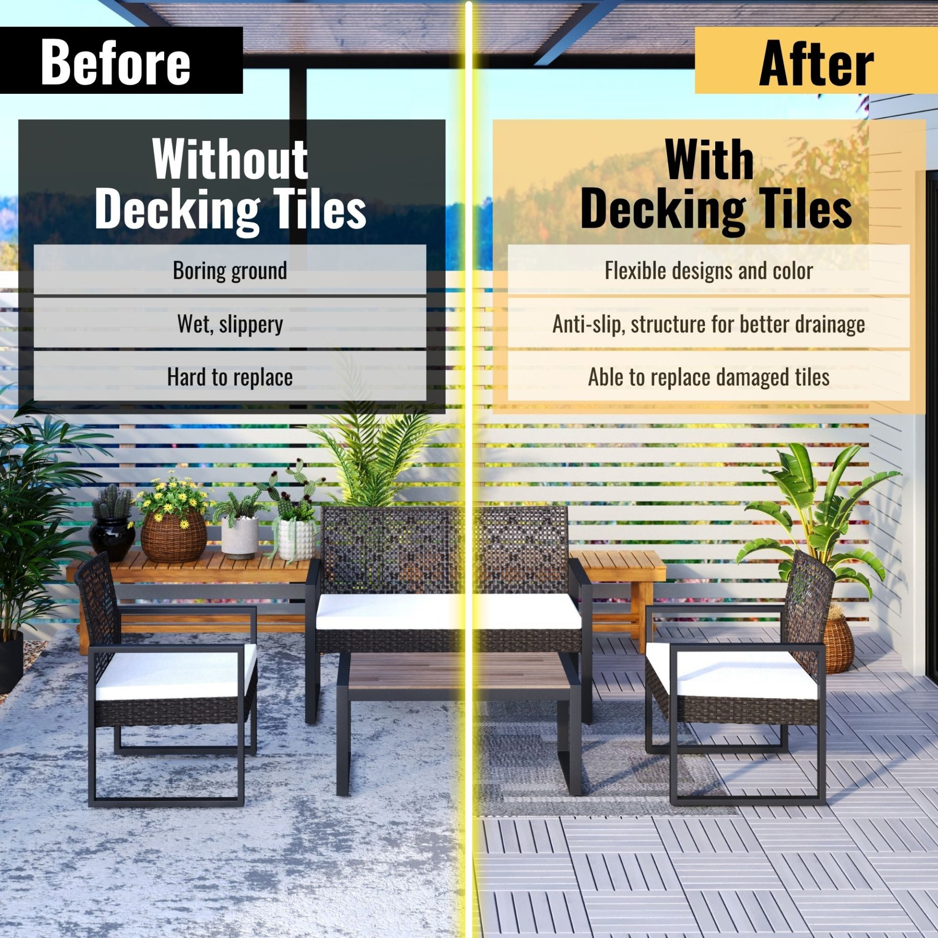 Interlocking Deck Tiles Striped Pattern Square Outdoor Flooring - Light Gray - Image 10