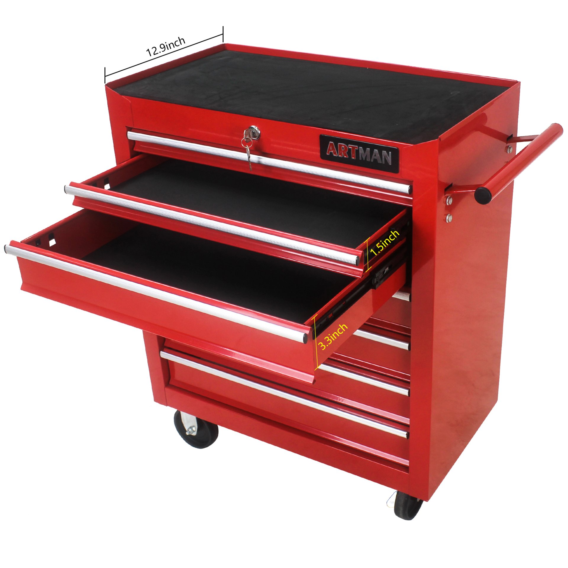 7 Drawers Multifunctional Tool Cart With Wheels - Red - Image 6