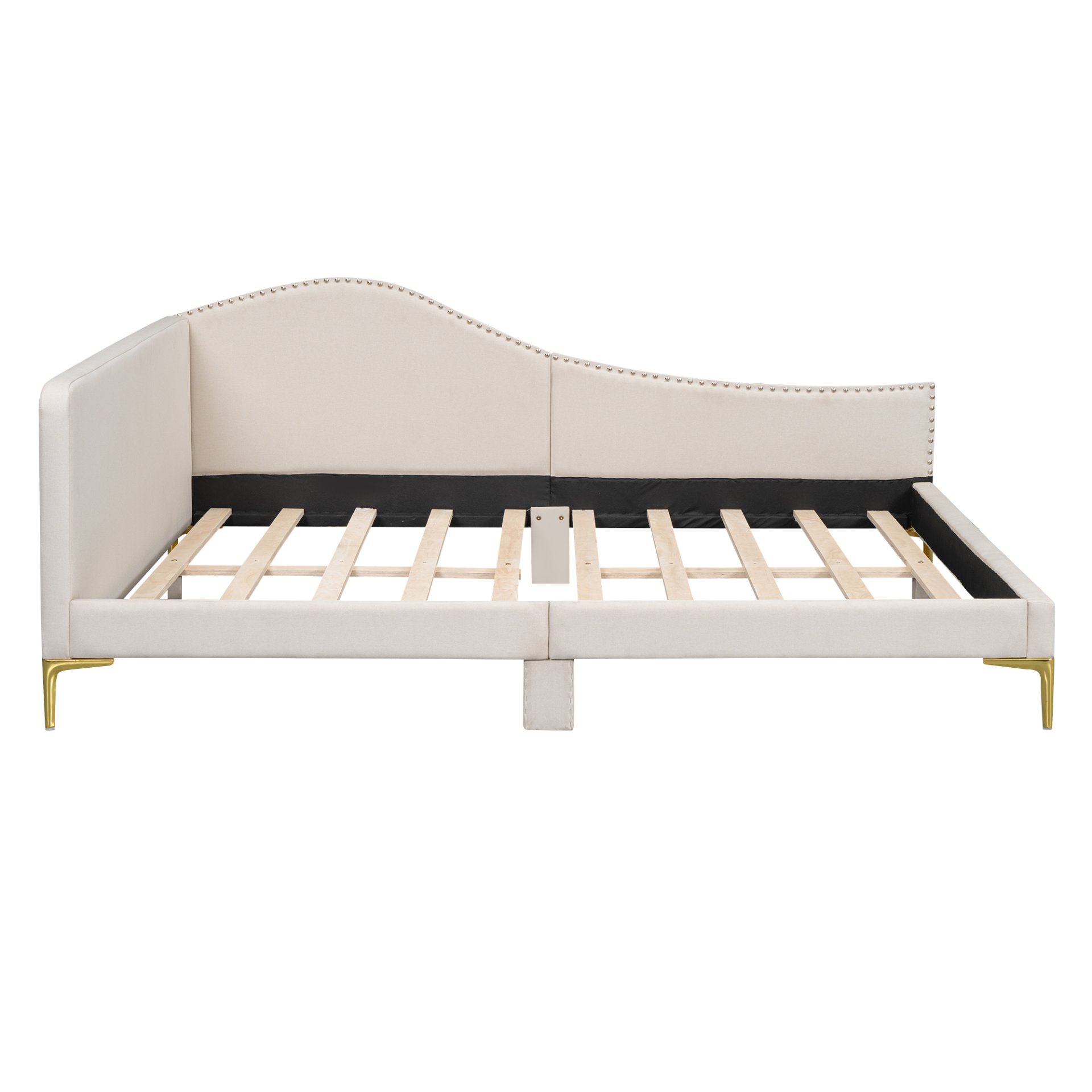 Full Size Upholstered Daybed With Headboard And Armrest, Support Legs - Beige - Image 8