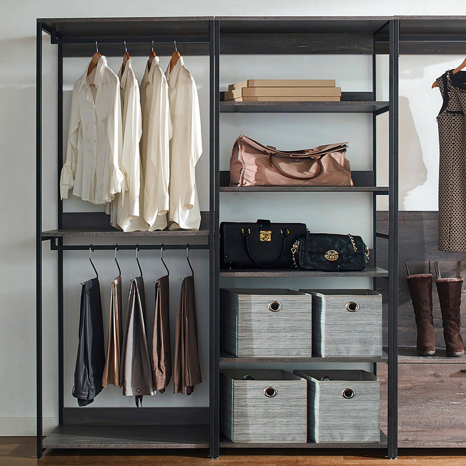 Monica - Walk In Closet System With Modular Design Melamine - Rustic - Image 4