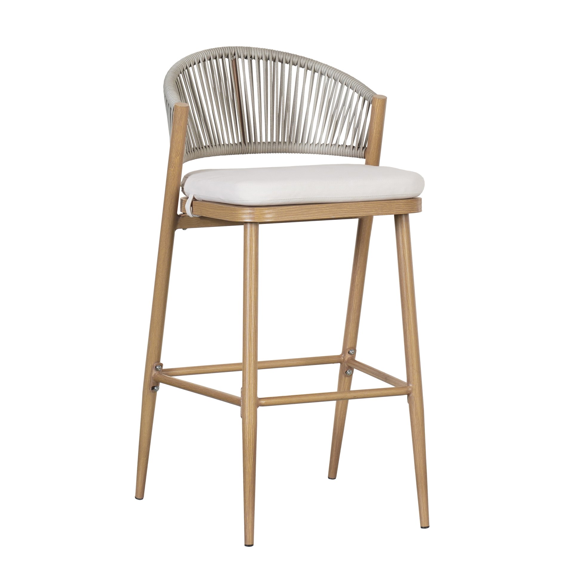 Outdoor Bar Height Aluminum Frame Counter Stools With Scallop Shaped Backrest & Water Resistant Cushions (Set of 2) - Maple - Image 15