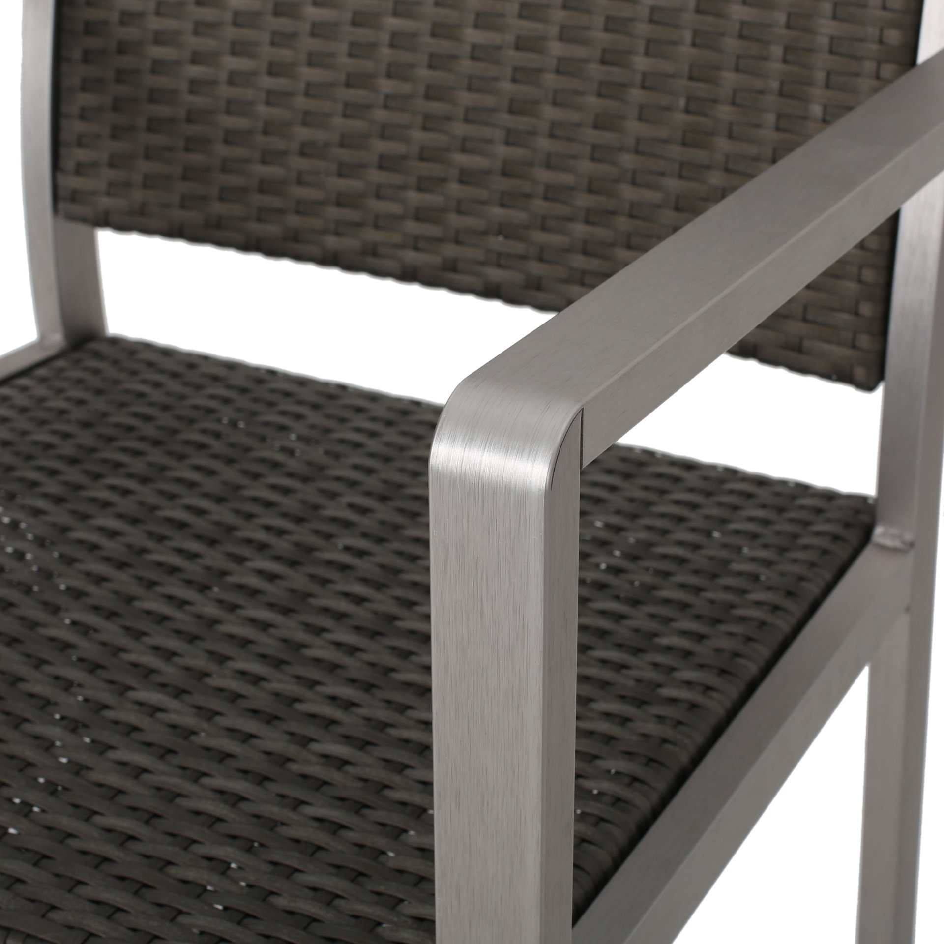 Outdoor Rust Proof Aluminum Barstools With Rattan Seat And Backrest - Silver / Gray - Image 15