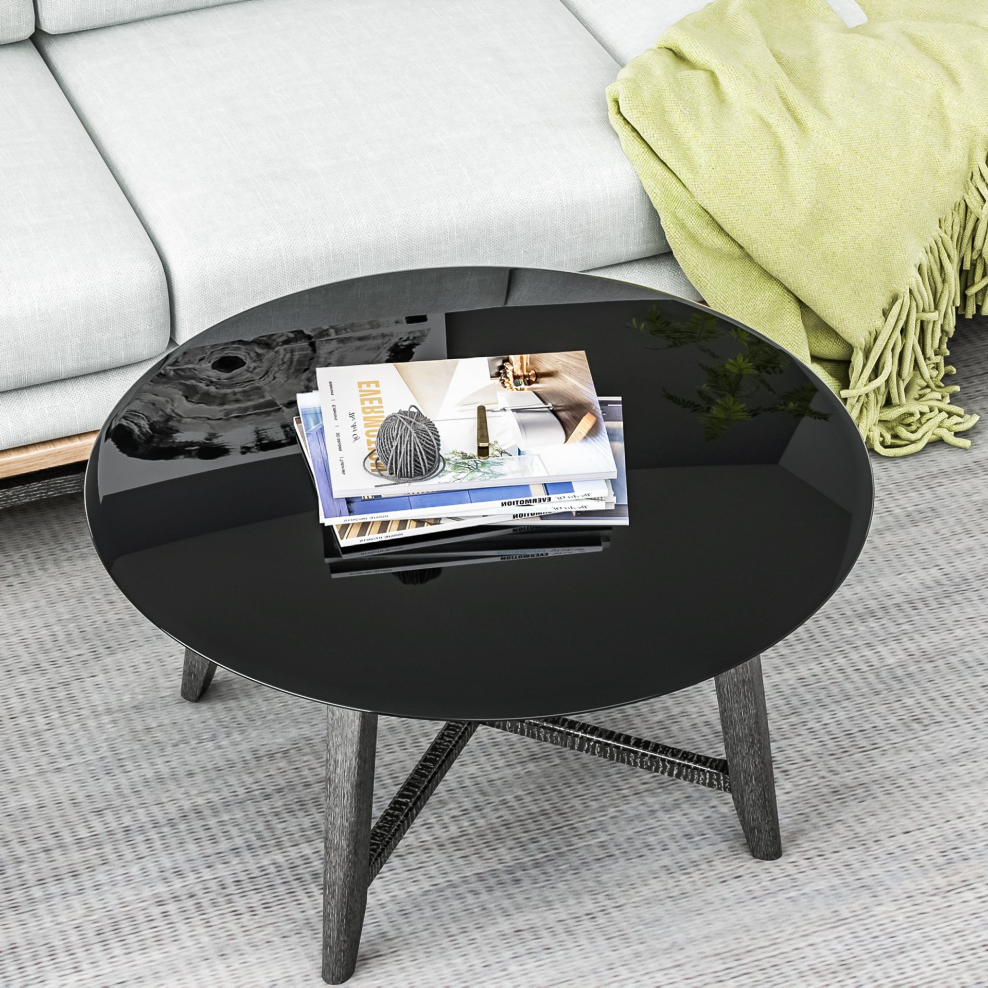 32" Round Tempered Glass Table Top Glass 2 / 5" Thick Beveled Polished Edge - Black - Image 2