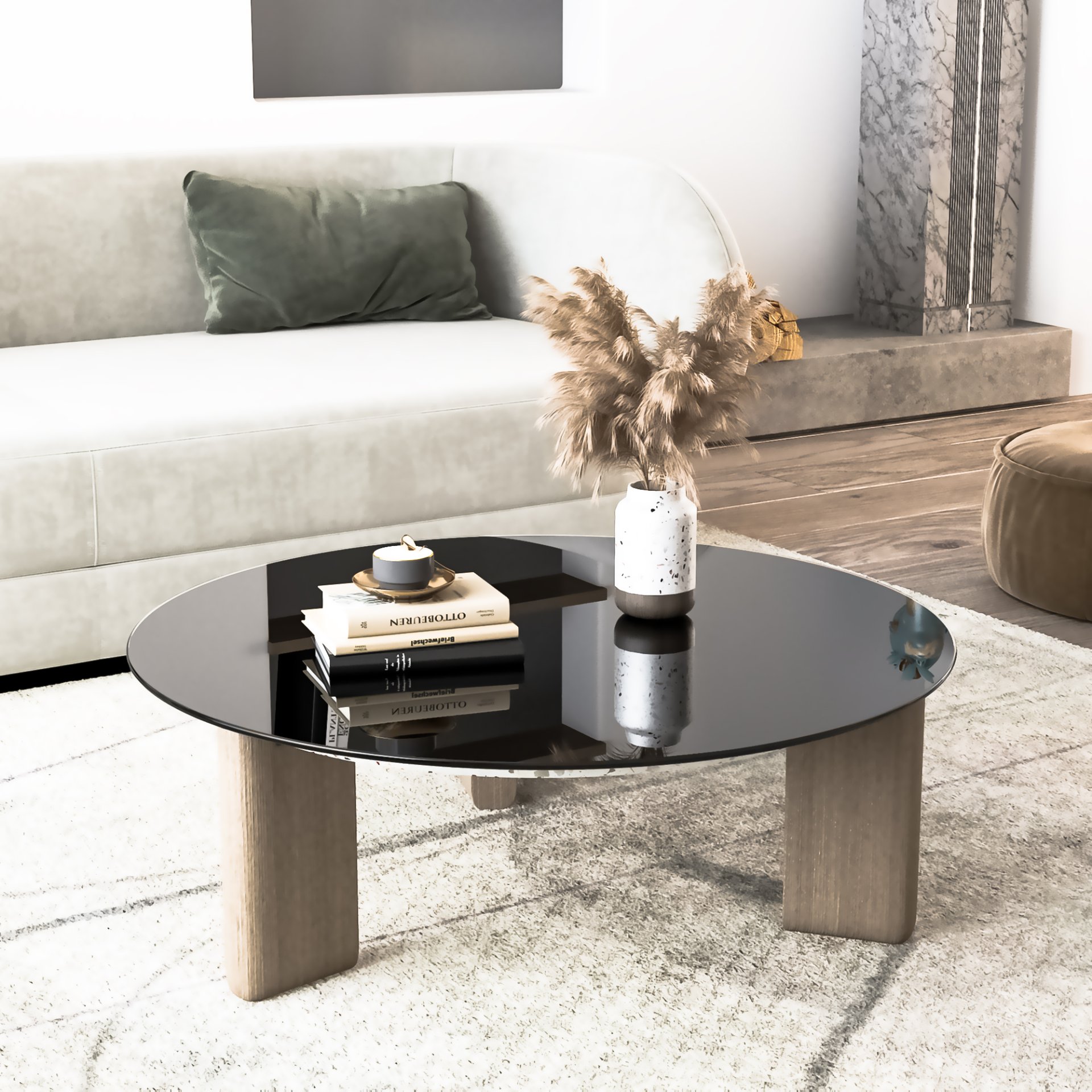 36" Round Tempered Glass Table Top Black Glass 1 / 4" Thick Round Polished Edge - Black - Image 4