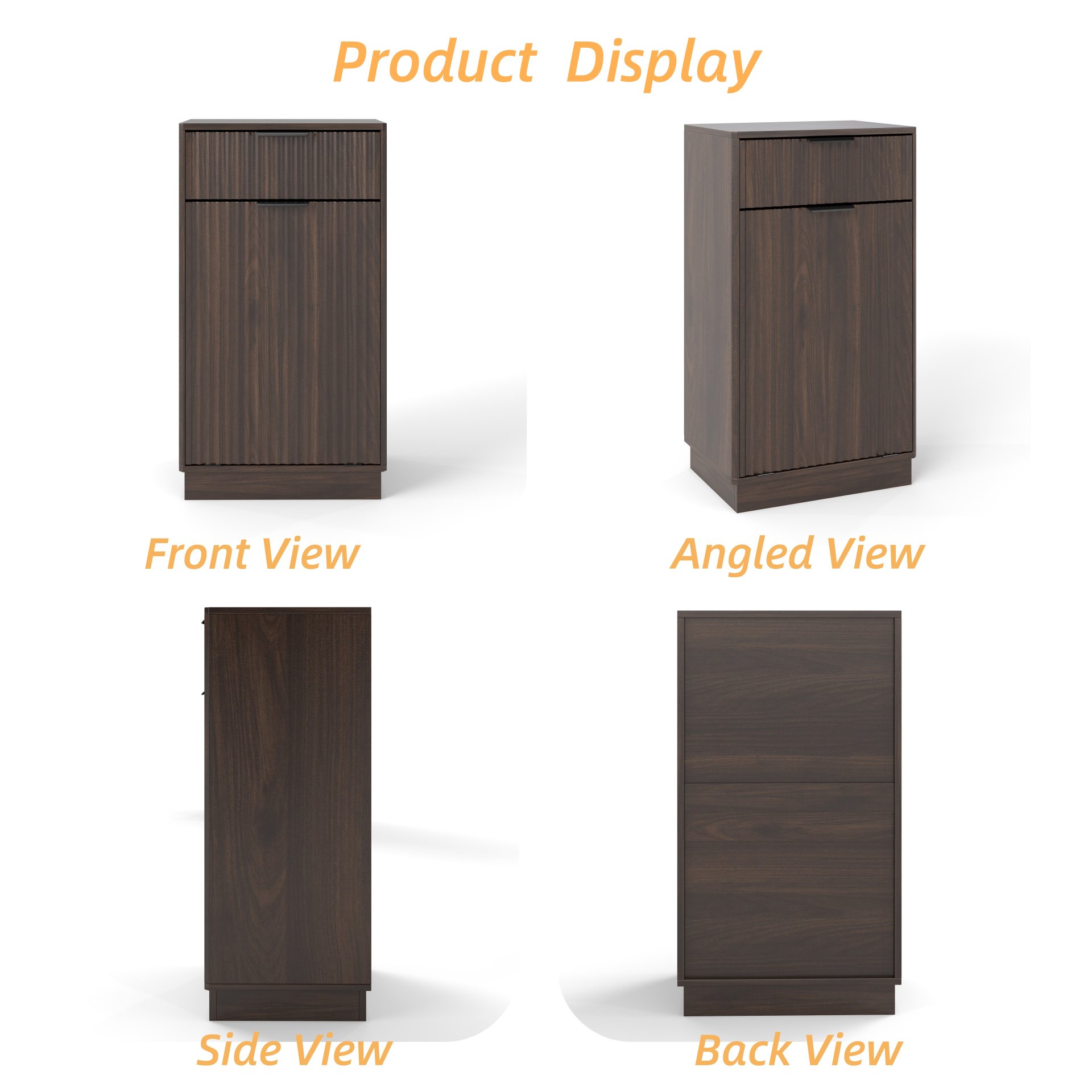 Tilt Out Trash Can Cabinet With Wave Textured Drawer & Pull Out Bin - Walnut - Image 11