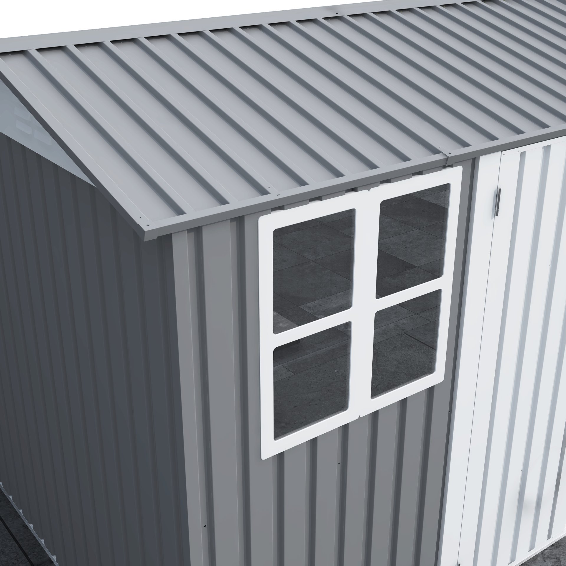 8 0 Ft Outdoor Storage Garden Tool Shed With Thickened Galvanized Steel With Sloped Roof & Double Lockable Door Storage Shed Large With 6 Vents - Gray - Image 5