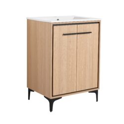 Modern 24" Bathroom Vanity Base With Basin And Storage Cabinet - Oak
