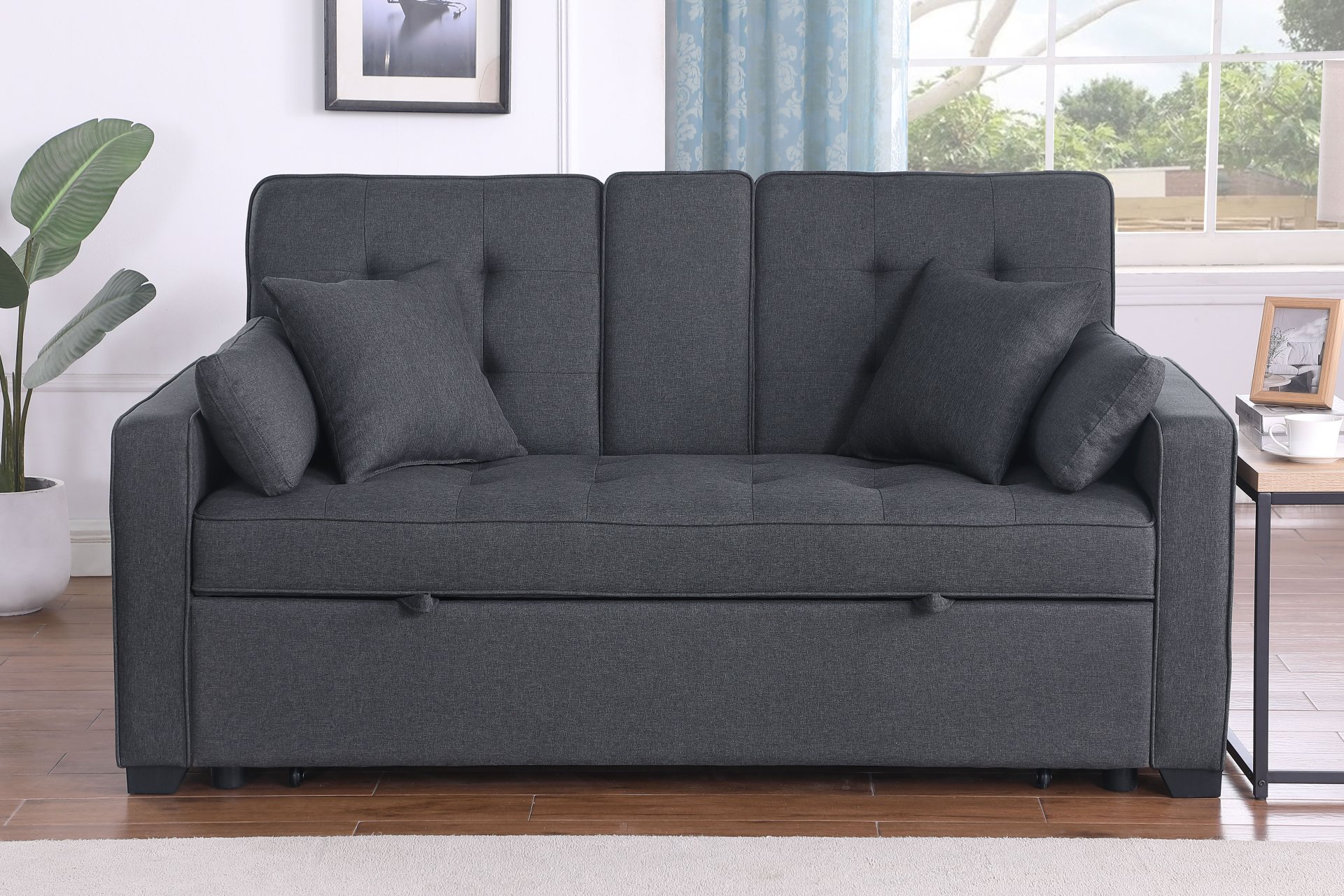 Cody II - Convertible Sleeper Loveseat With Cup Holder, Charging Ports and Pocket - Dark Gray - Image 5
