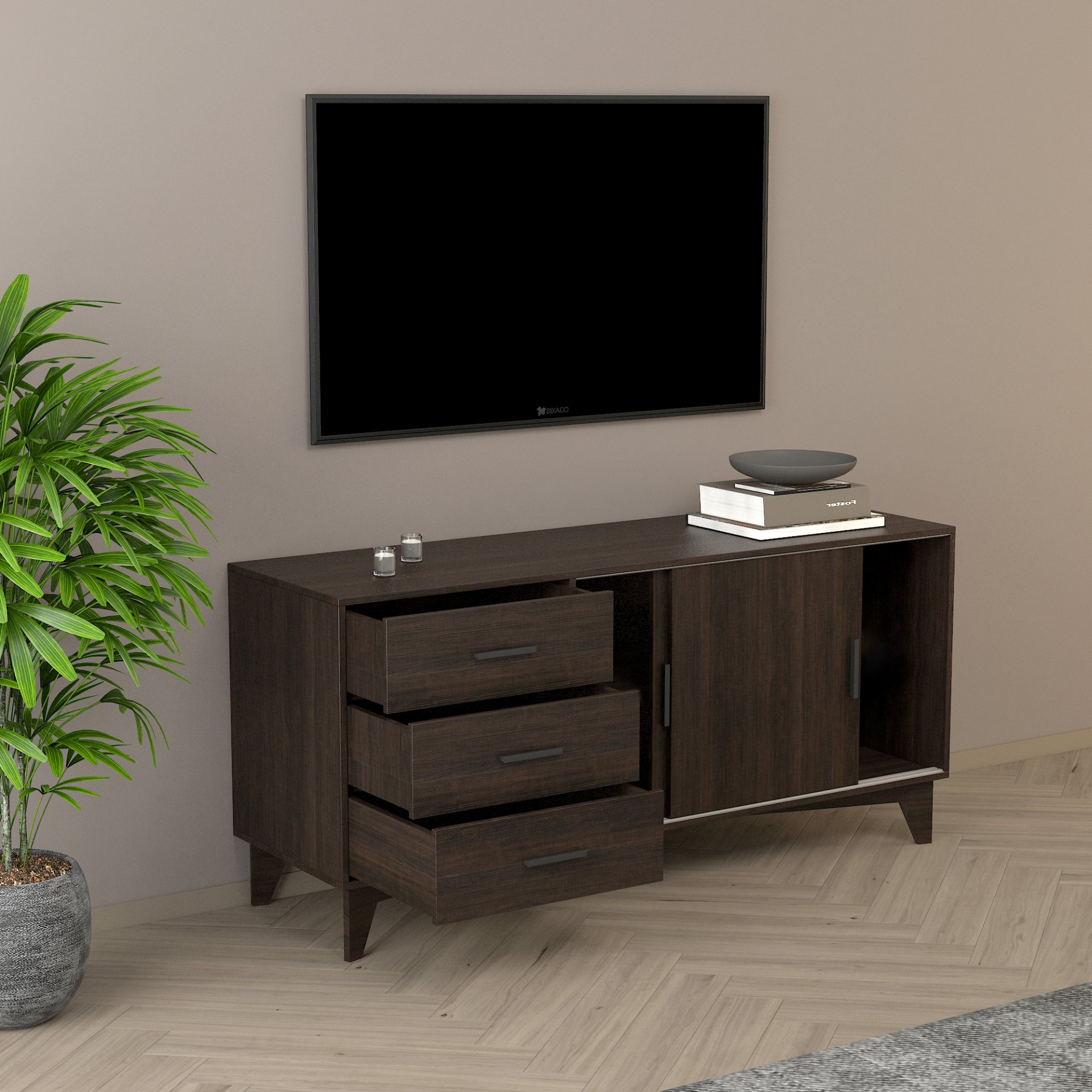 Parker - TV Stand With Sliding Doors And Drawers - Dark Brown - Image 5